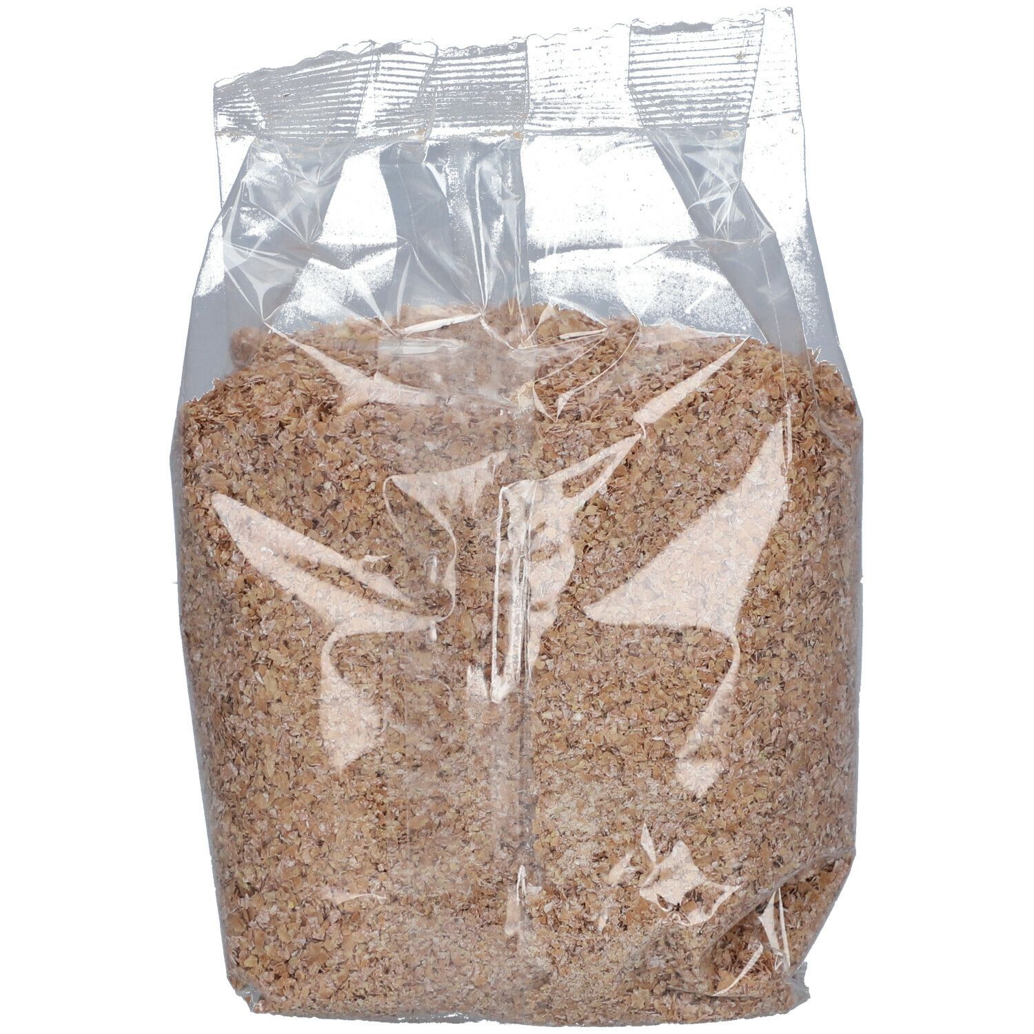 Emballage transparent contenant du son de blé BIOFOOD. Vue du produit à travers l'emballage.