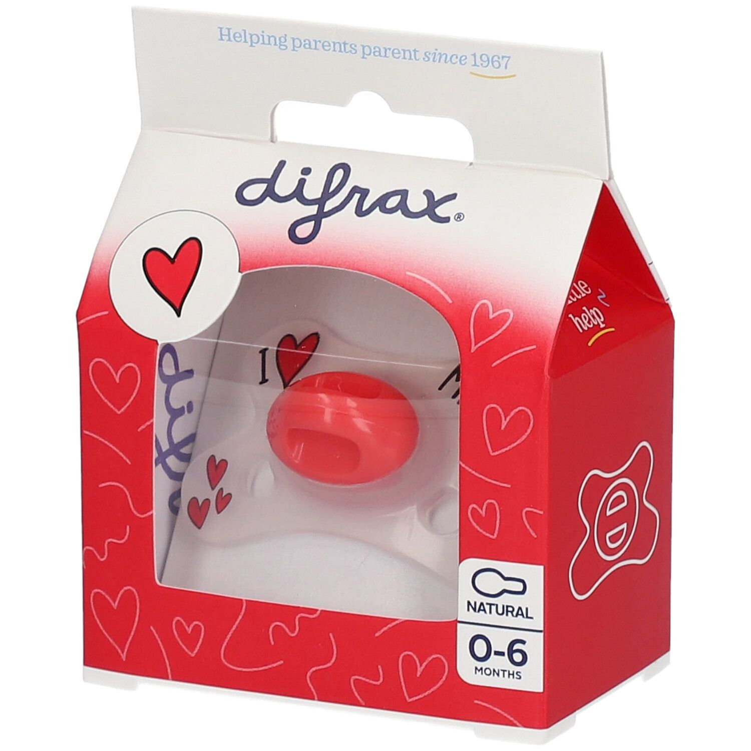 difrax® Sucette Natural I Love 0-6 Mois (Couleur non sélectionnable)