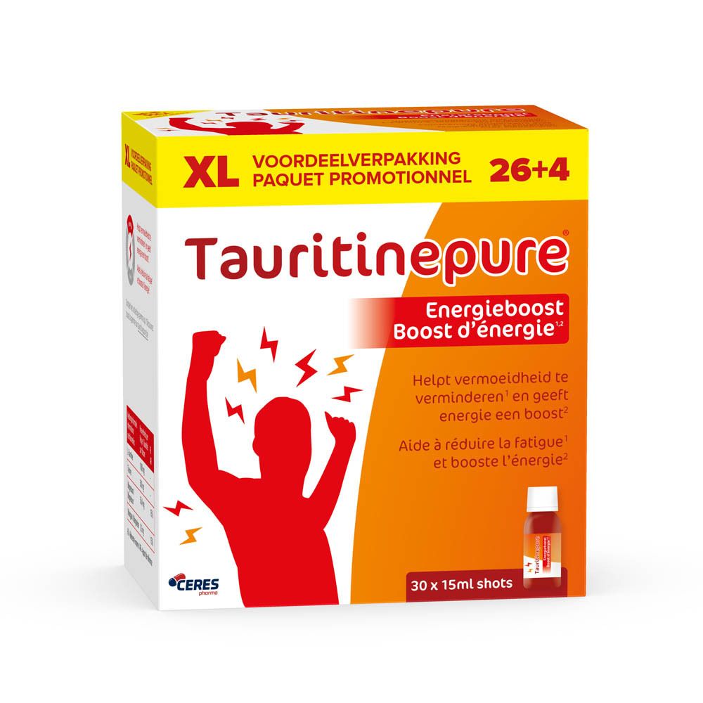 Boîte XL TAURITINE PLUS® Magnesium. Contient L-Taurine, L-Carnitine, Magnésium et Manganèse. 30 flacons de 15ml.