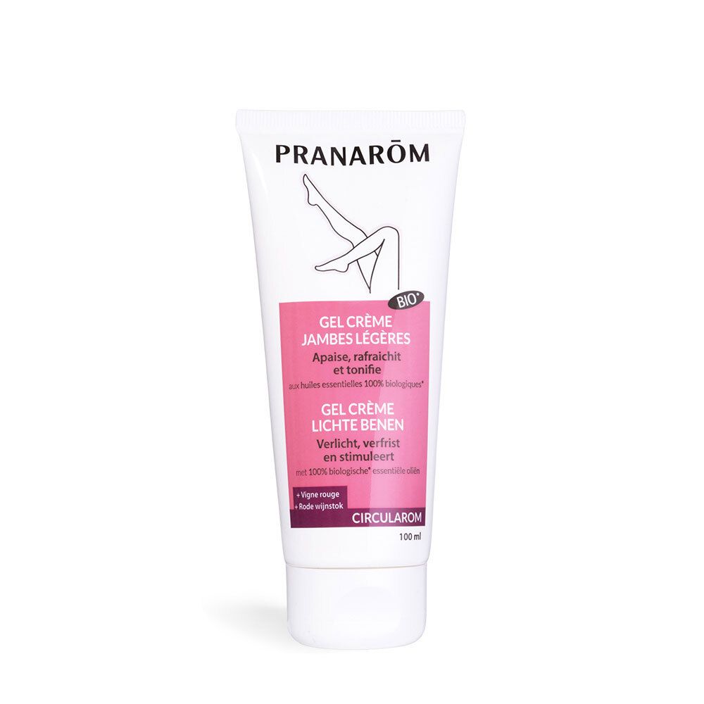 Witte tube met opdruk. Logo en productnaam. Roze vlak met tekst. Bio-certificering.