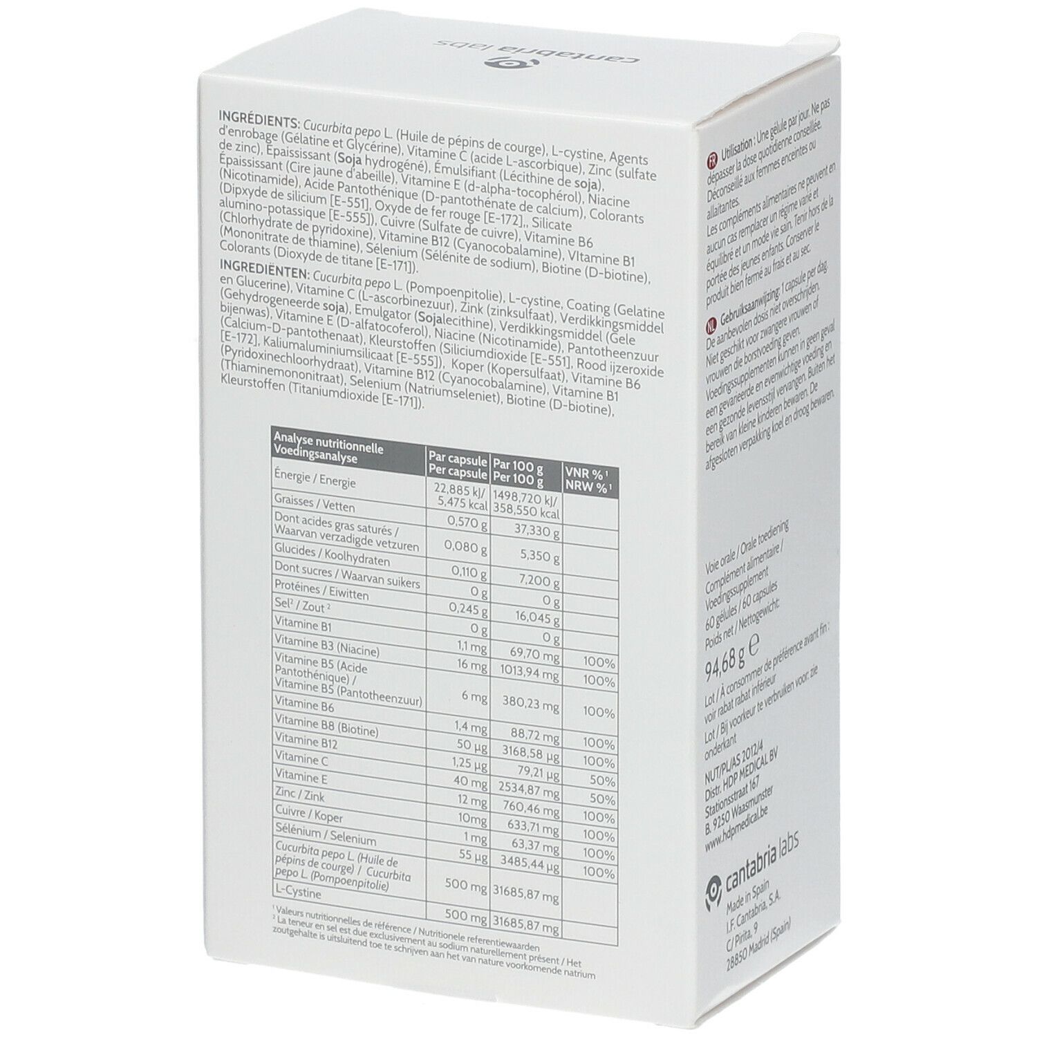 Boîte blanche Iraltone AGA. 60 gélules. Texte en plusieurs langues.