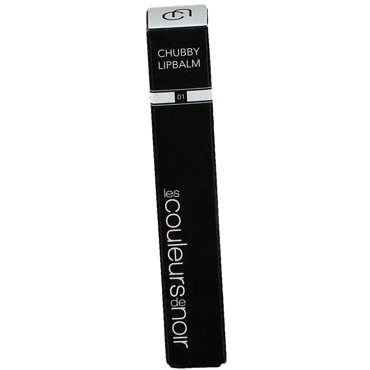 Chubby LipBalm 01 Pearl de Les Couleurs de Noir. Bâton noir à embout blanc et emballage.