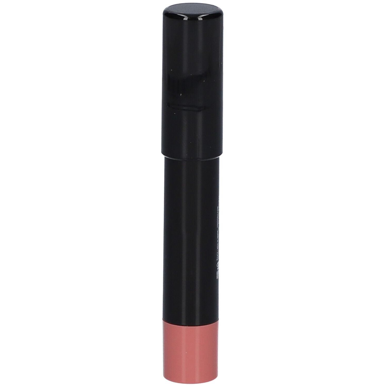 Schwarzer Lippenbalsam-Stift mit rosa Spitze.