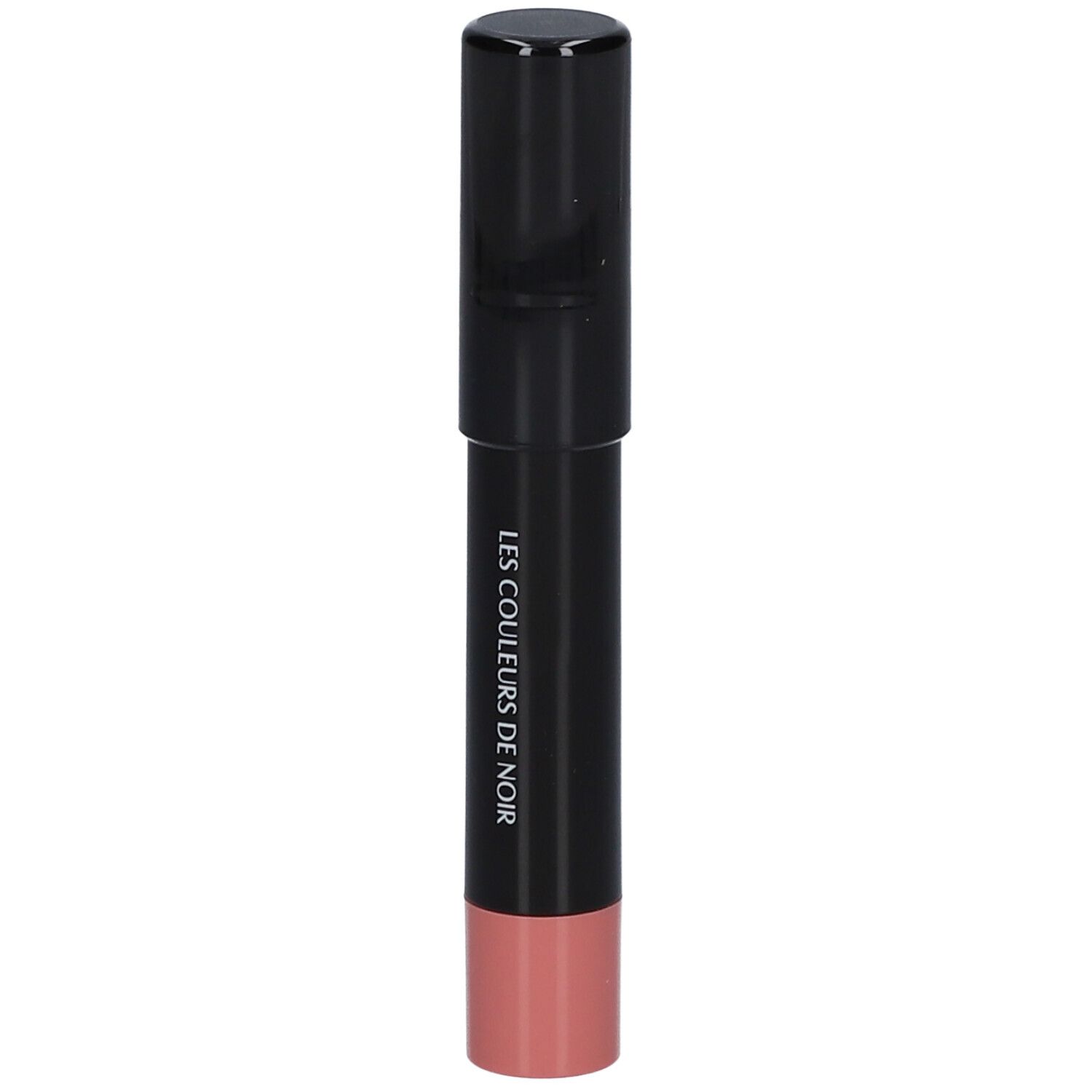 Schwarzer Lippenbalsam-Stift mit rosa Spitze. Aufschrift: LES COULEURS DE NOIR.