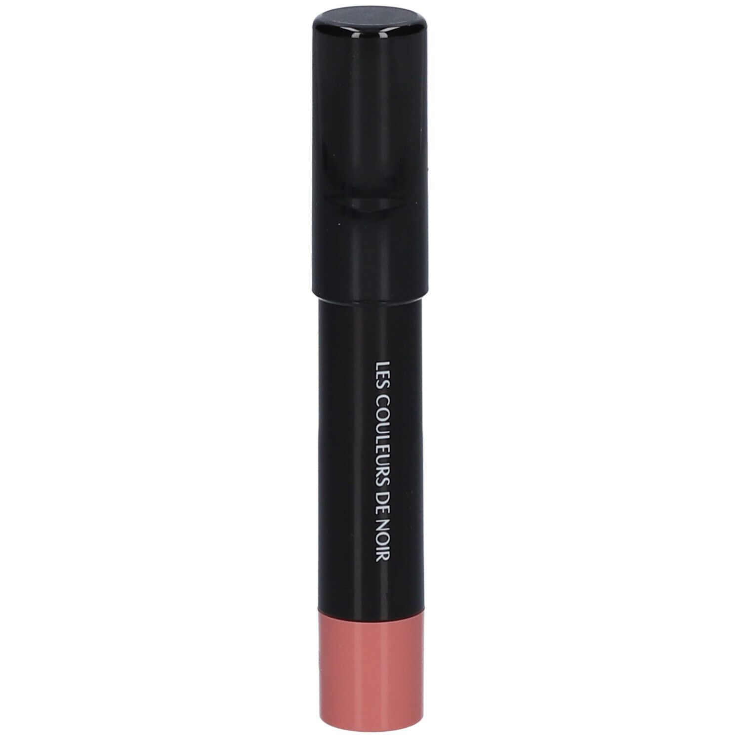 Schwarzer Lippenbalsam-Stift mit rosa Spitze. Aufschrift: LES COULEURS DE NOIR.