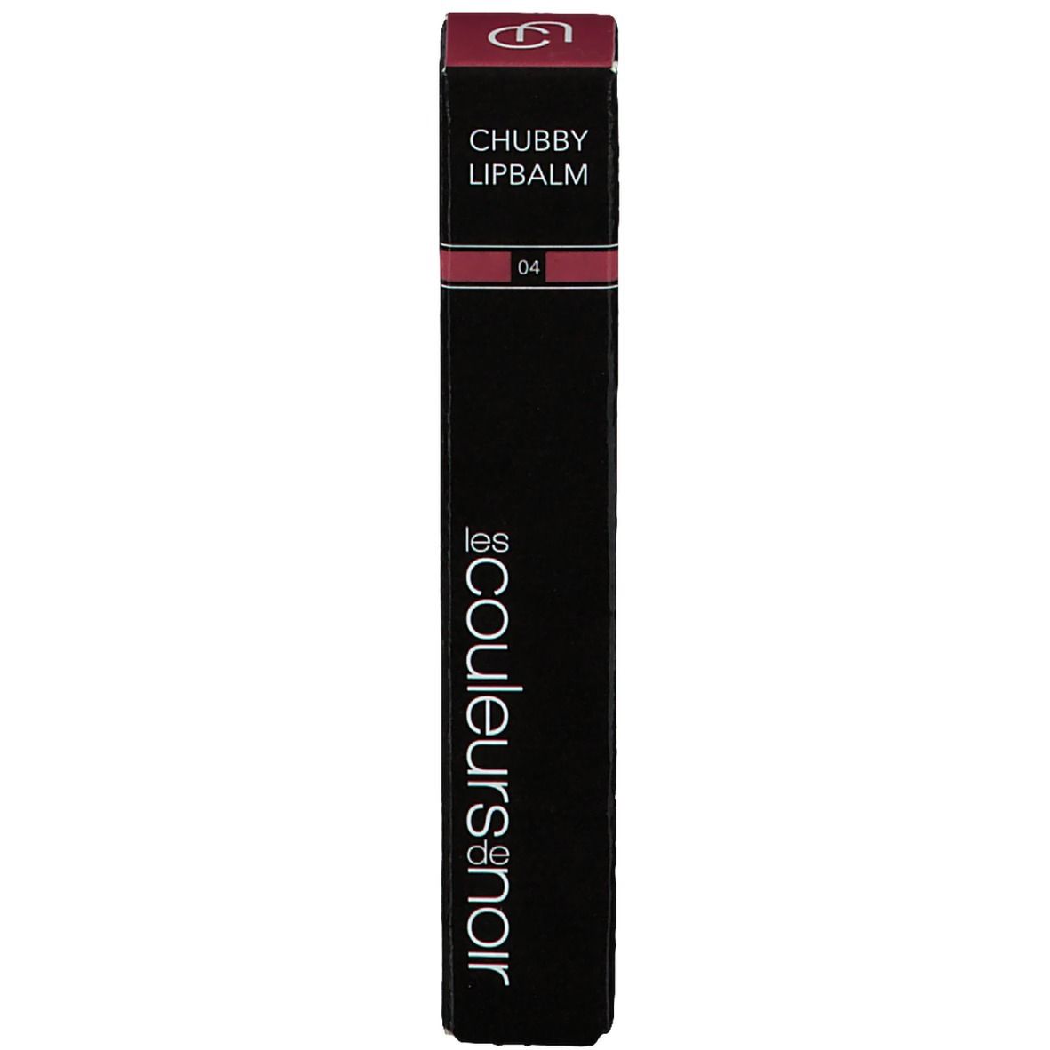 Les Couleurs de Noir Chubby LipBalm 04 Ruby. Emballage noir avec texte.