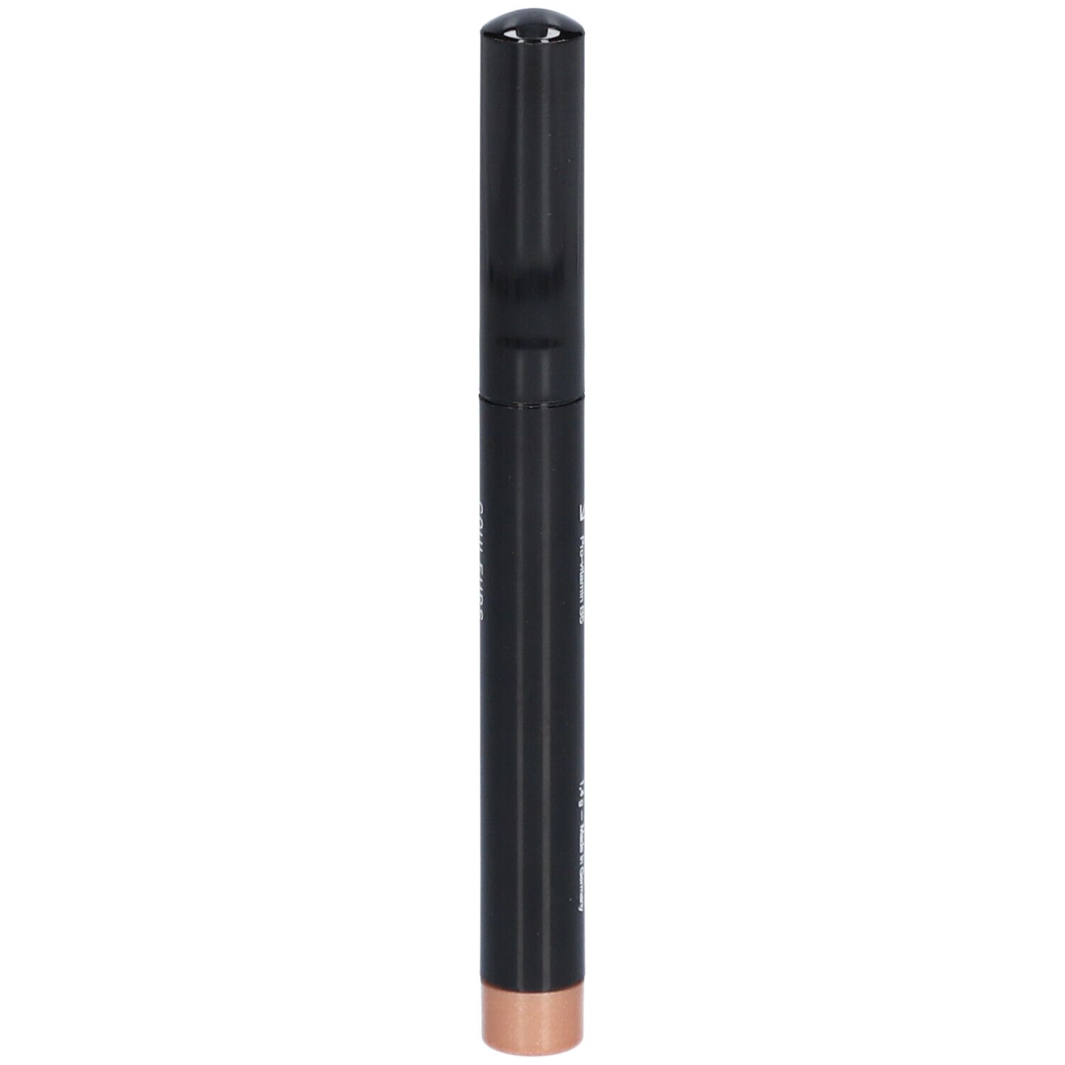 Schwarzer Lidschattenstift mit Champagner-Farbe. Aufschrift: LES COULEURS DE NOIR. STYLO OAP WP 01.