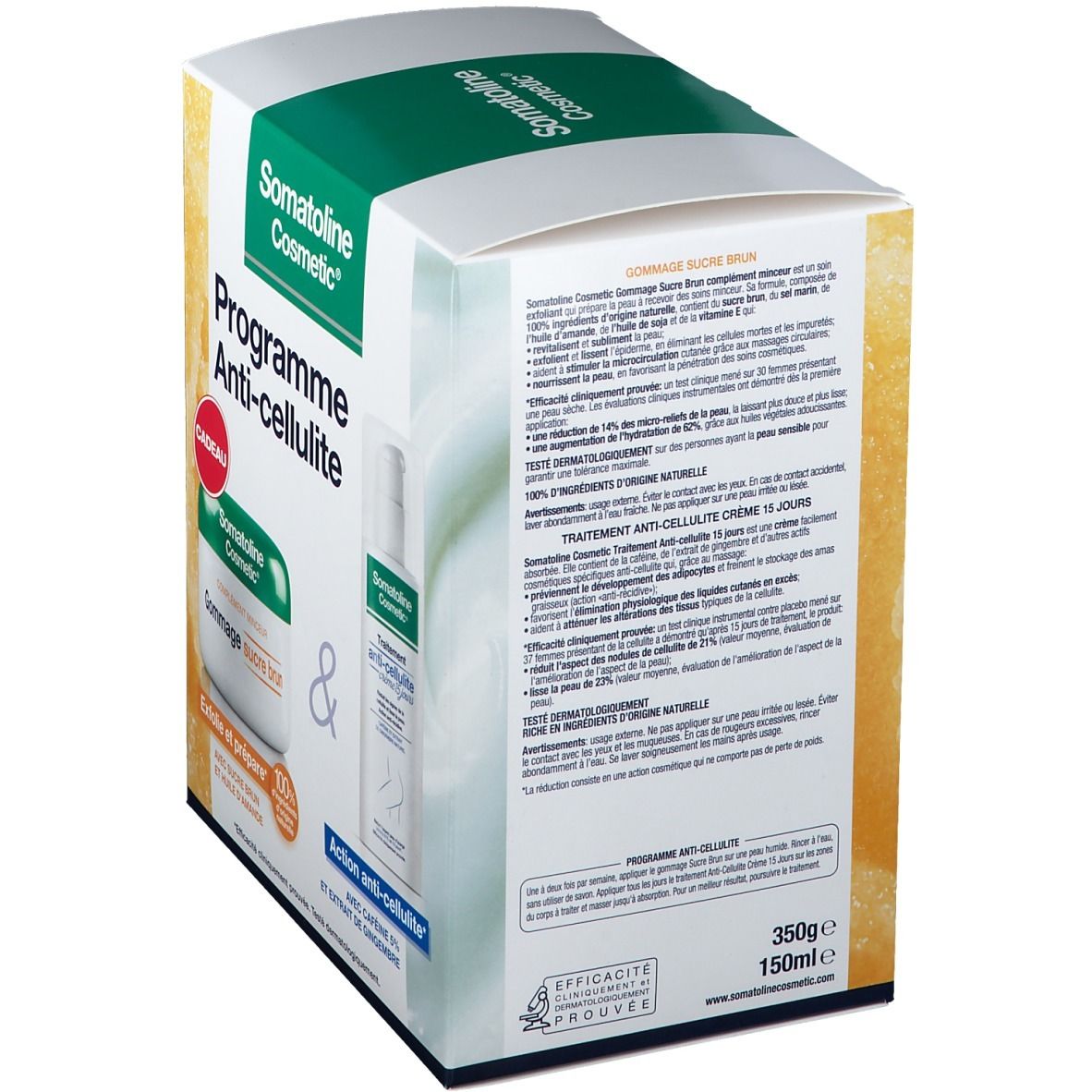 Dos du coffret cadeau avec informations produit. Texte en français, détails ingrédients et utilisation.