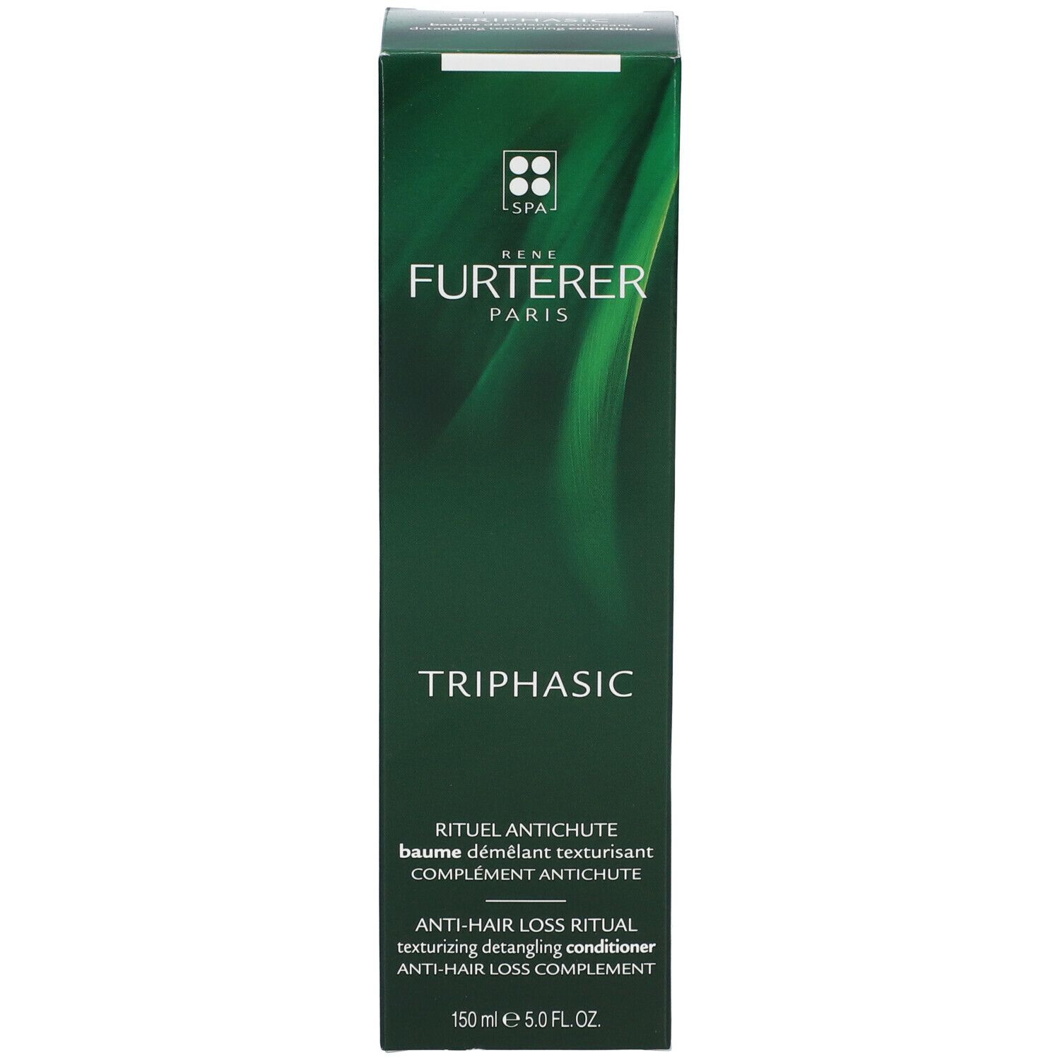 Grüne Schachtel. Aufschrift: Triphasic, Anti-Haarausfall Ritual. 150 ml. Conditioner.