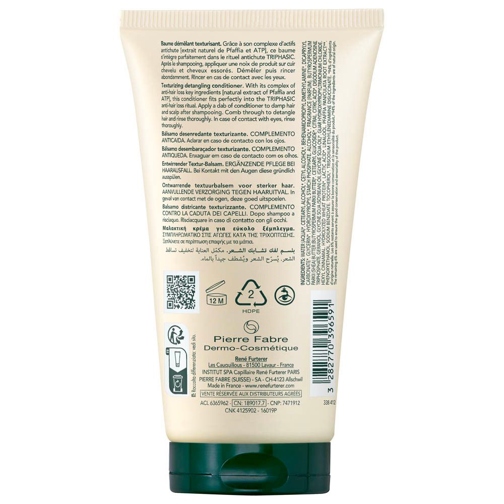 Rückseite der Tube. Text in mehreren Sprachen. Inhaltsstoffe, Herstellerinformationen, Recycling-Symbole.