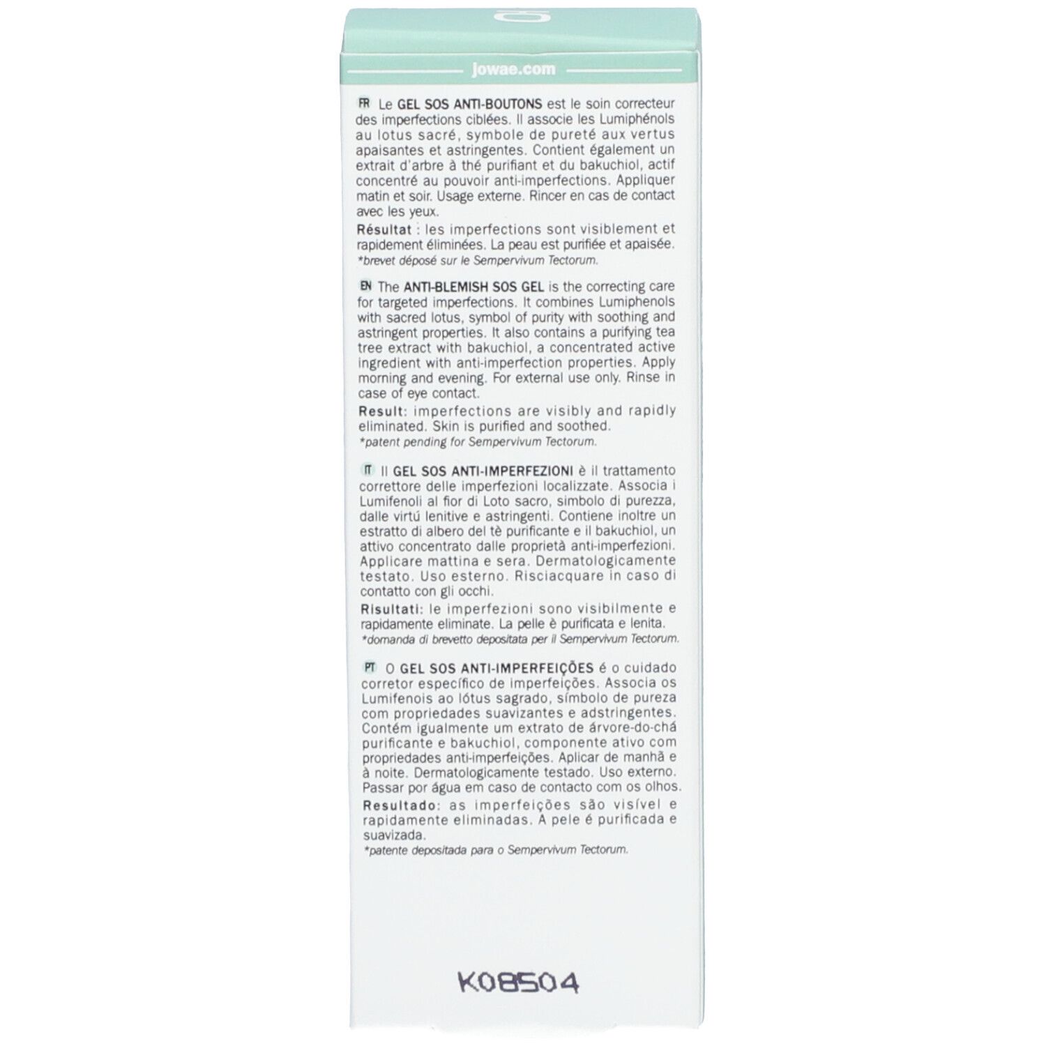 Boîte. Texte multilingue. Informations sur les ingrédients et l'utilisation. Fond vert.