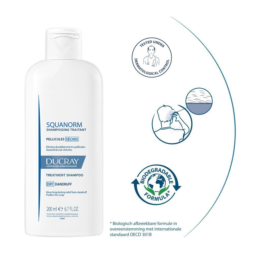 Shampoo fles. Tekst: -86% eliminatie van schilfers. Studie.