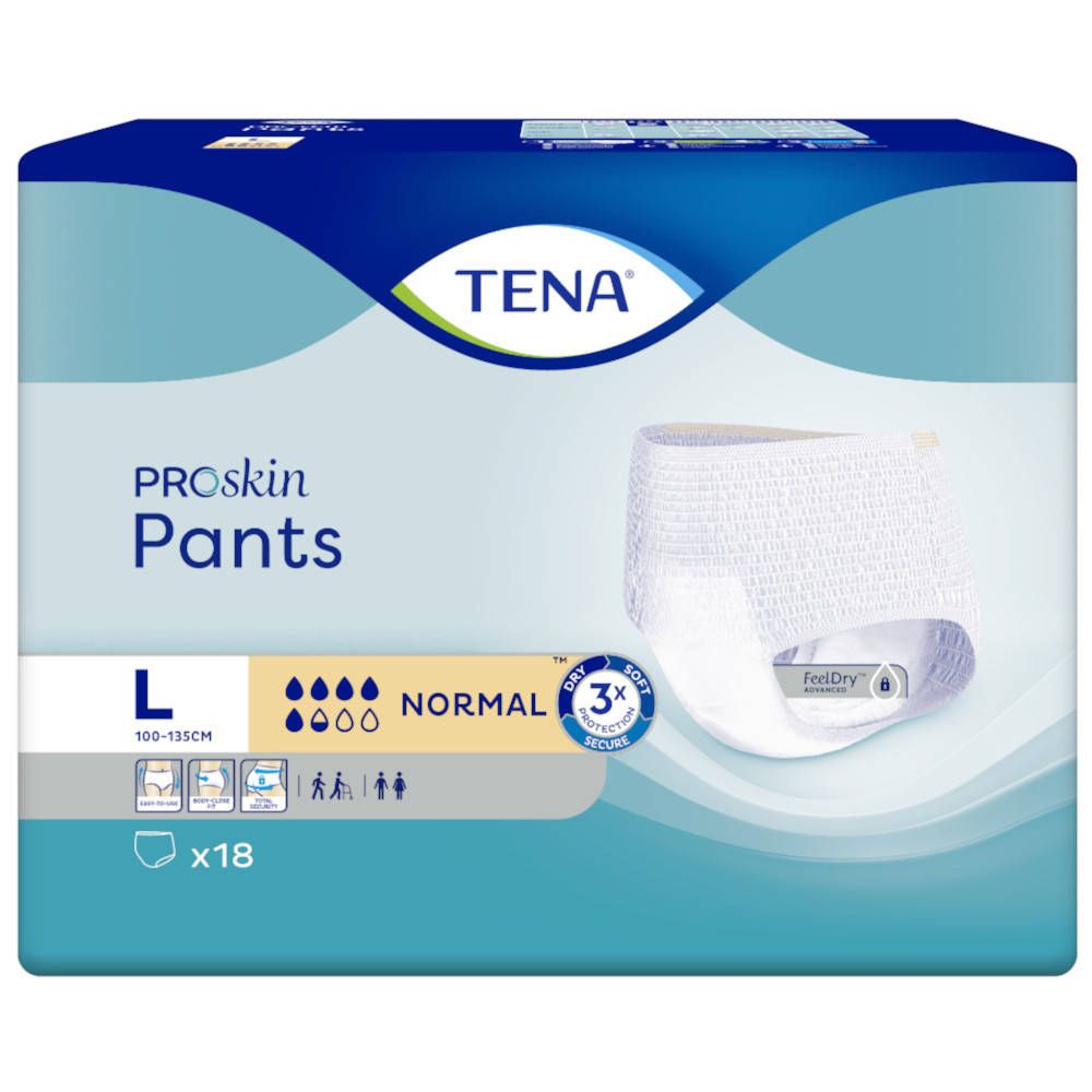 TENA ProSkin Pants Normal L. Culotte d'incontinence blanche. Paquet de 18. Taille L. Tour de hanches 100-135cm.
