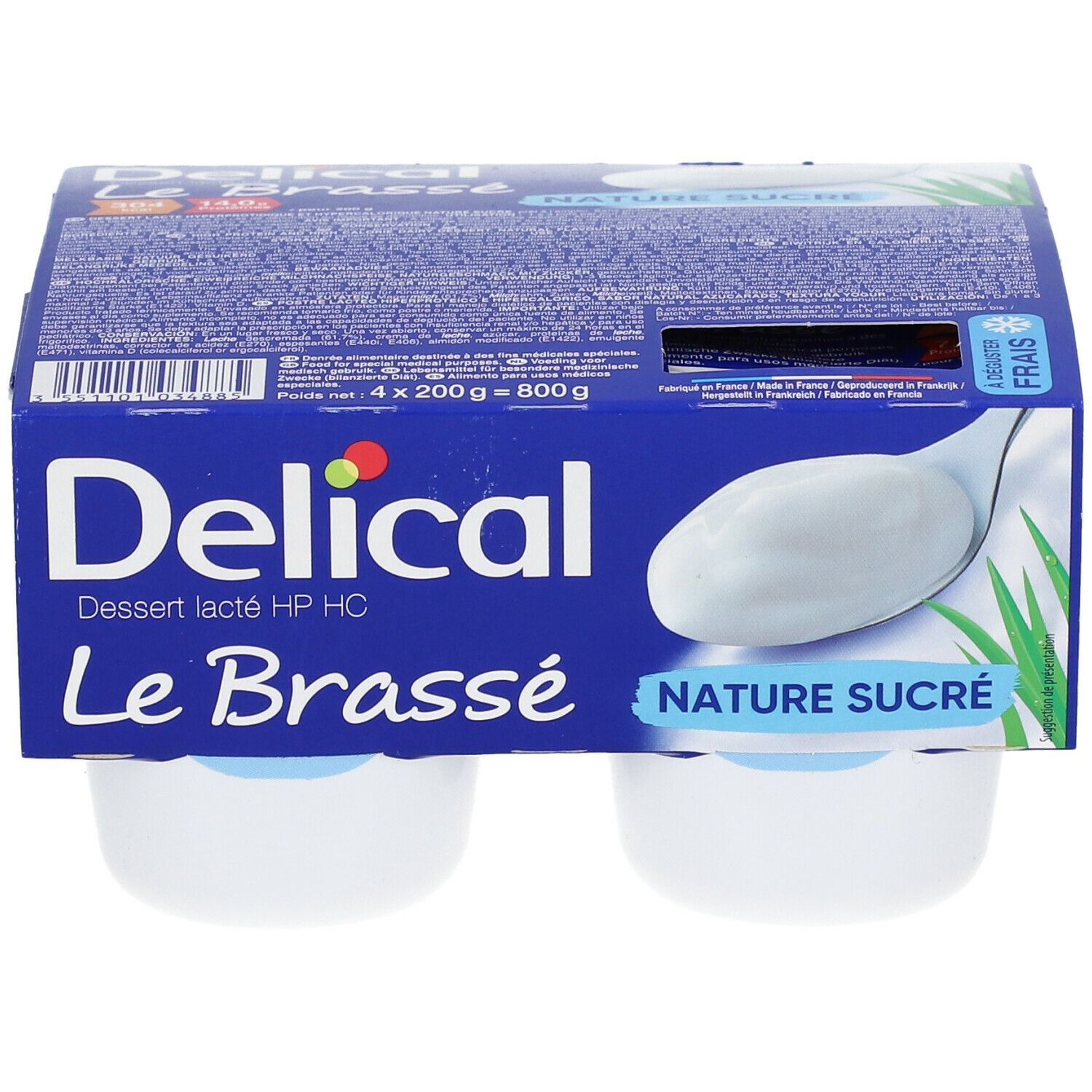 Emballage de deux pots Delical Le Brassé Naturel. Emballage bleu avec nom du produit et illustration.