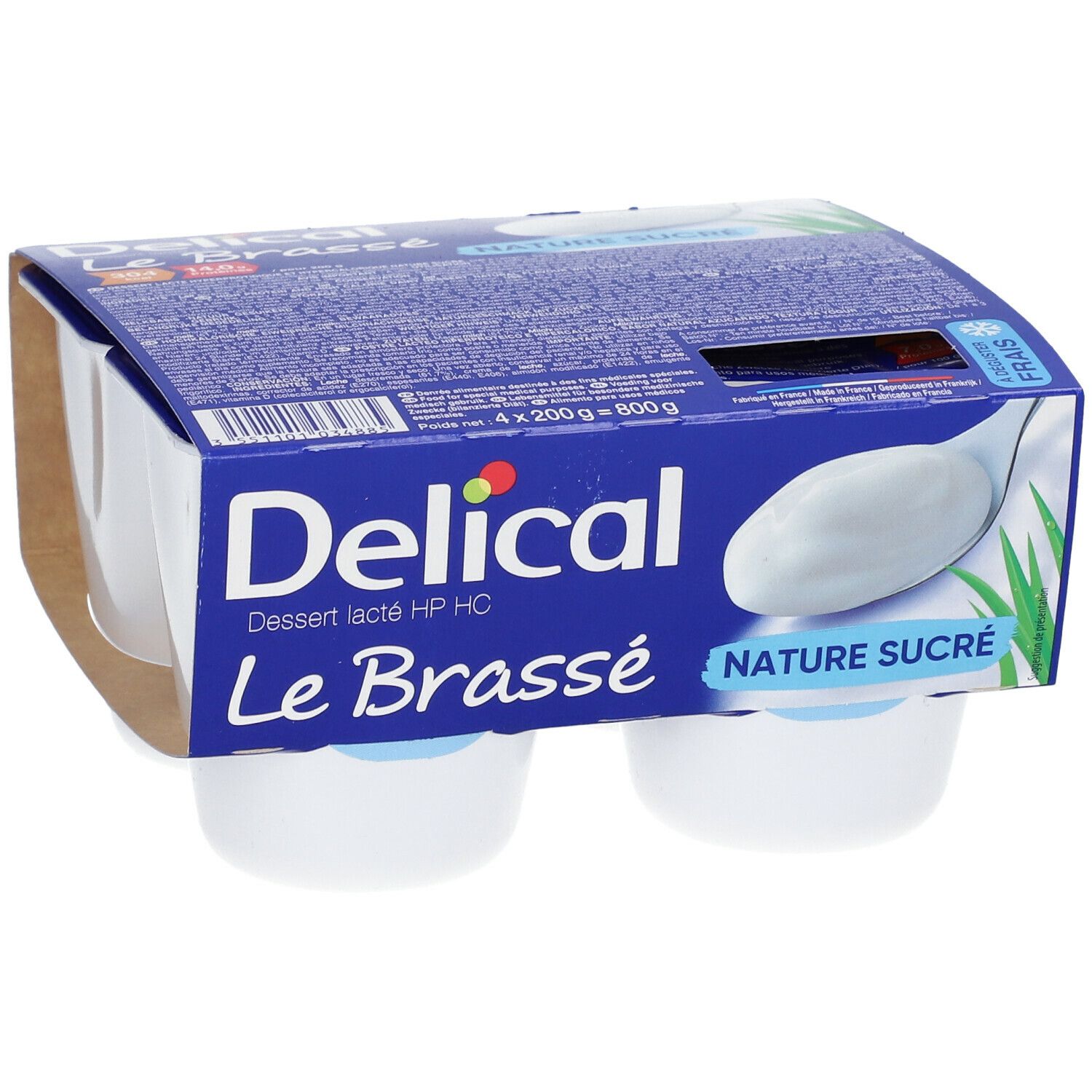 Emballage de deux pots Delical Le Brassé Naturel. Emballage bleu avec nom du produit et illustration.