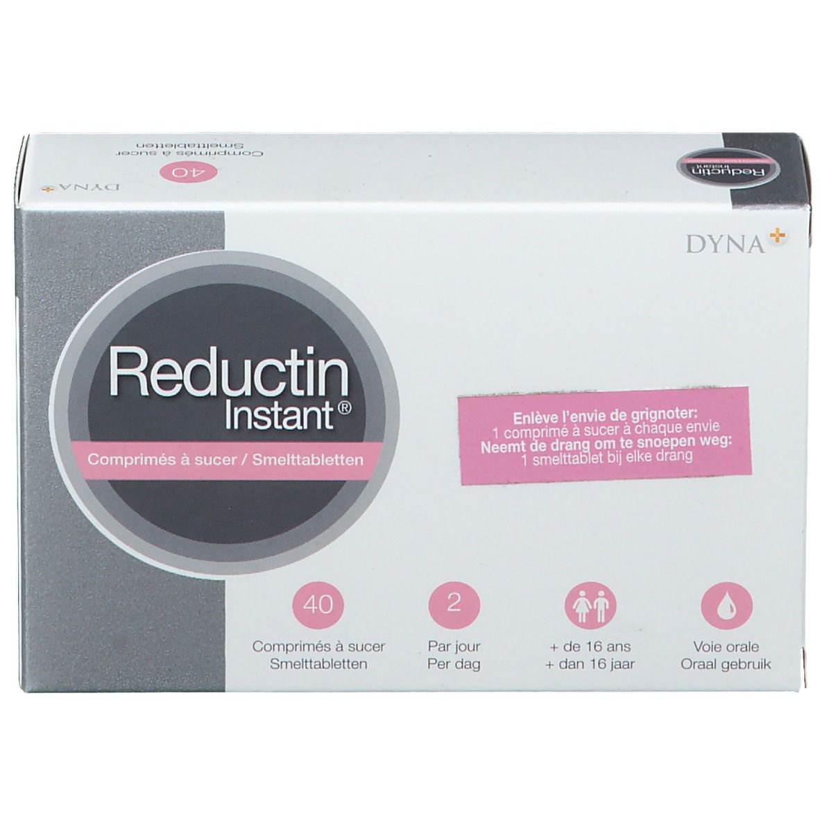 Boîte "Reductin Instant". 40 comprimés, 2 par jour, à partir de 16 ans, voie orale.