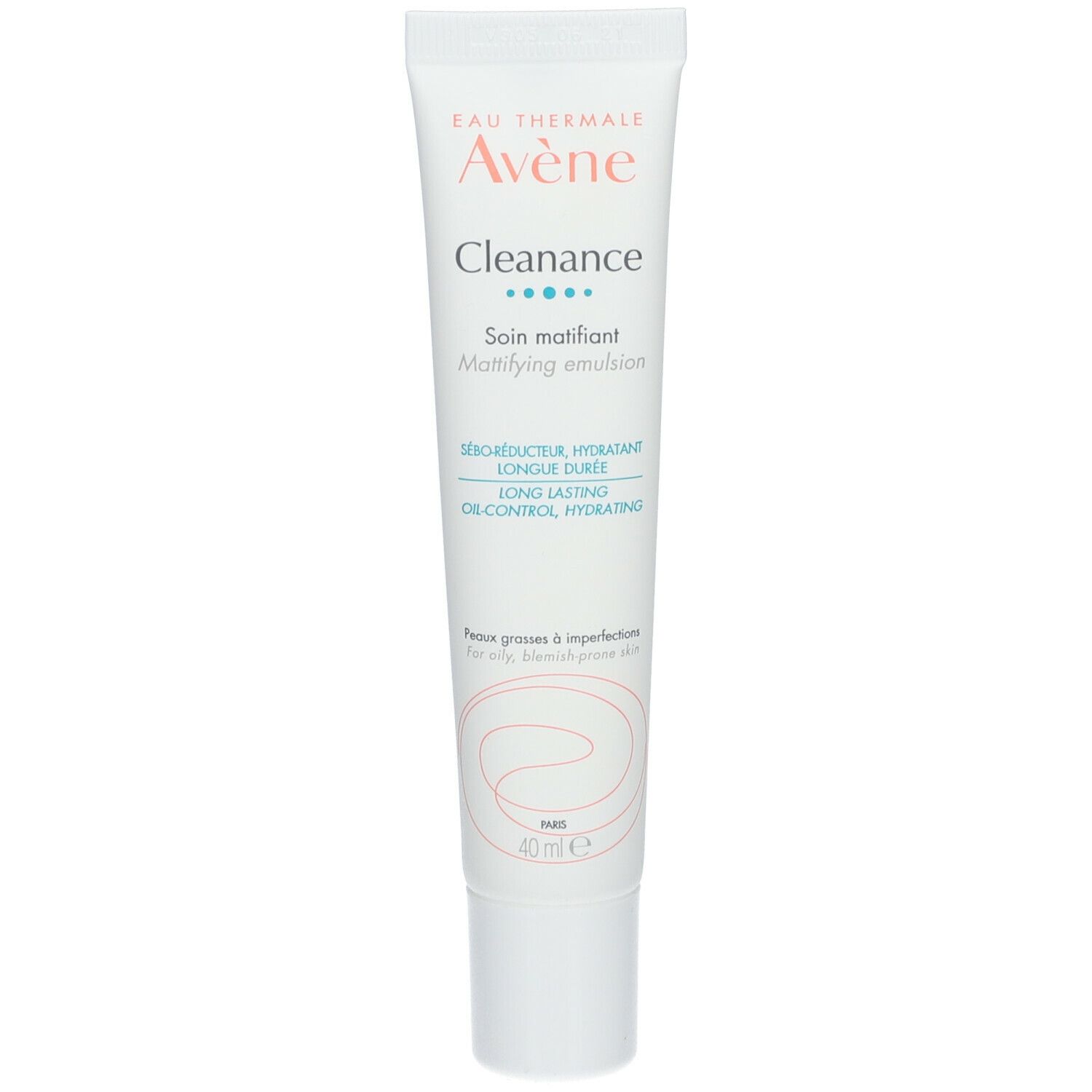 Witte tube met product- en merknaam. Bevat 40 ml. Voor vette huid.