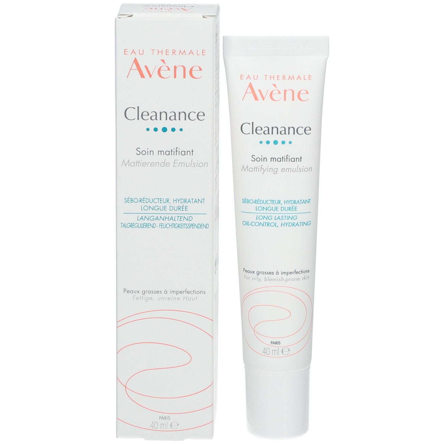 Product en verpakking. Witte tube en doos met product- en merknaam.