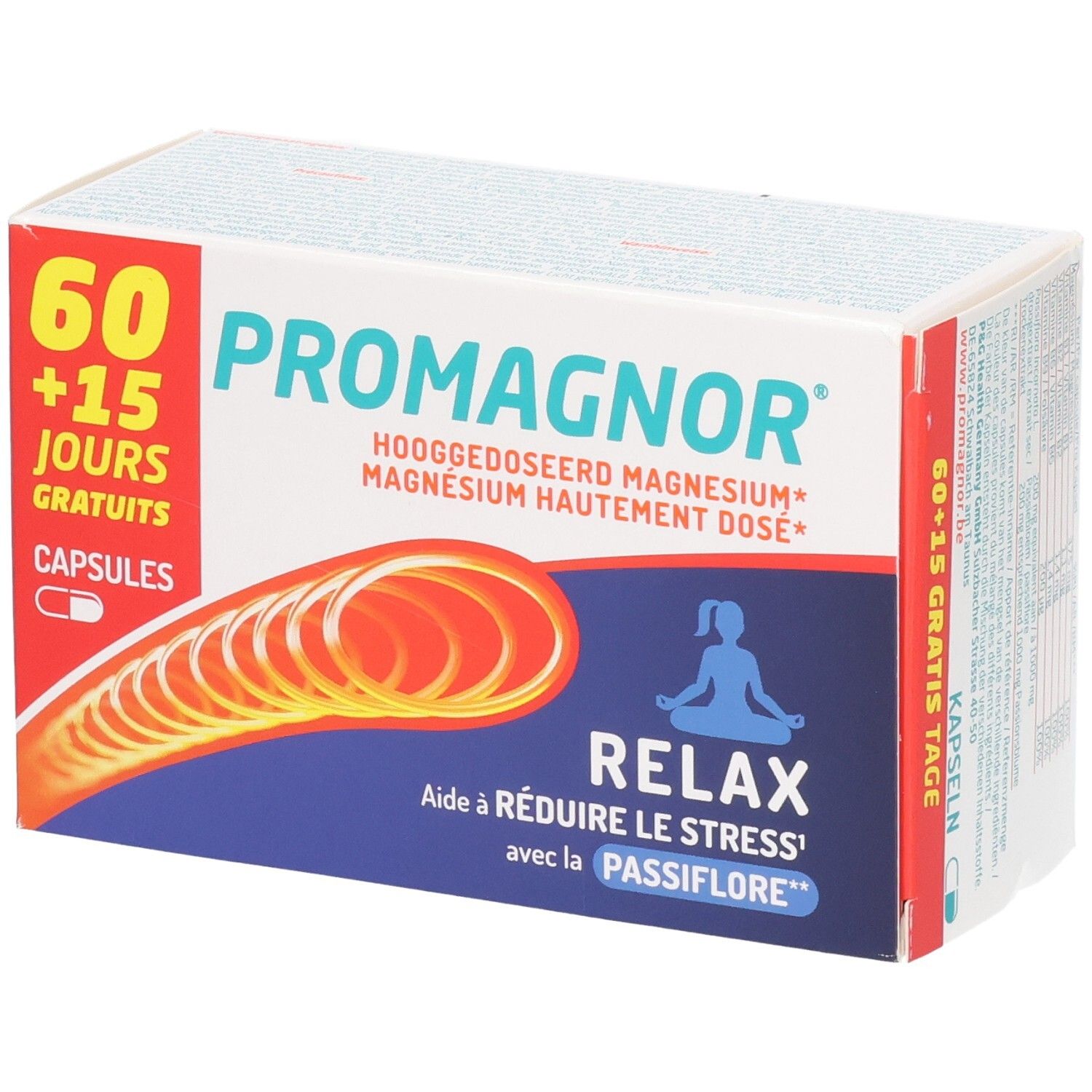 Promagnor® Relax Hooggedoseerd Magnesium 350 mg & Passiflora 200 Vitamines B + 15 capsules GRATIS 60+15 Harde
