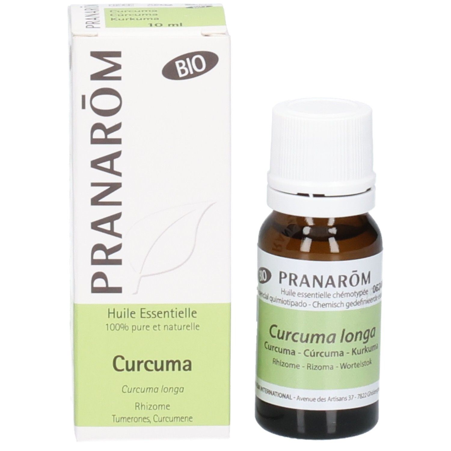 Pranarôm Kurkuma ätherisches Öl und Verpackung. 10ml.