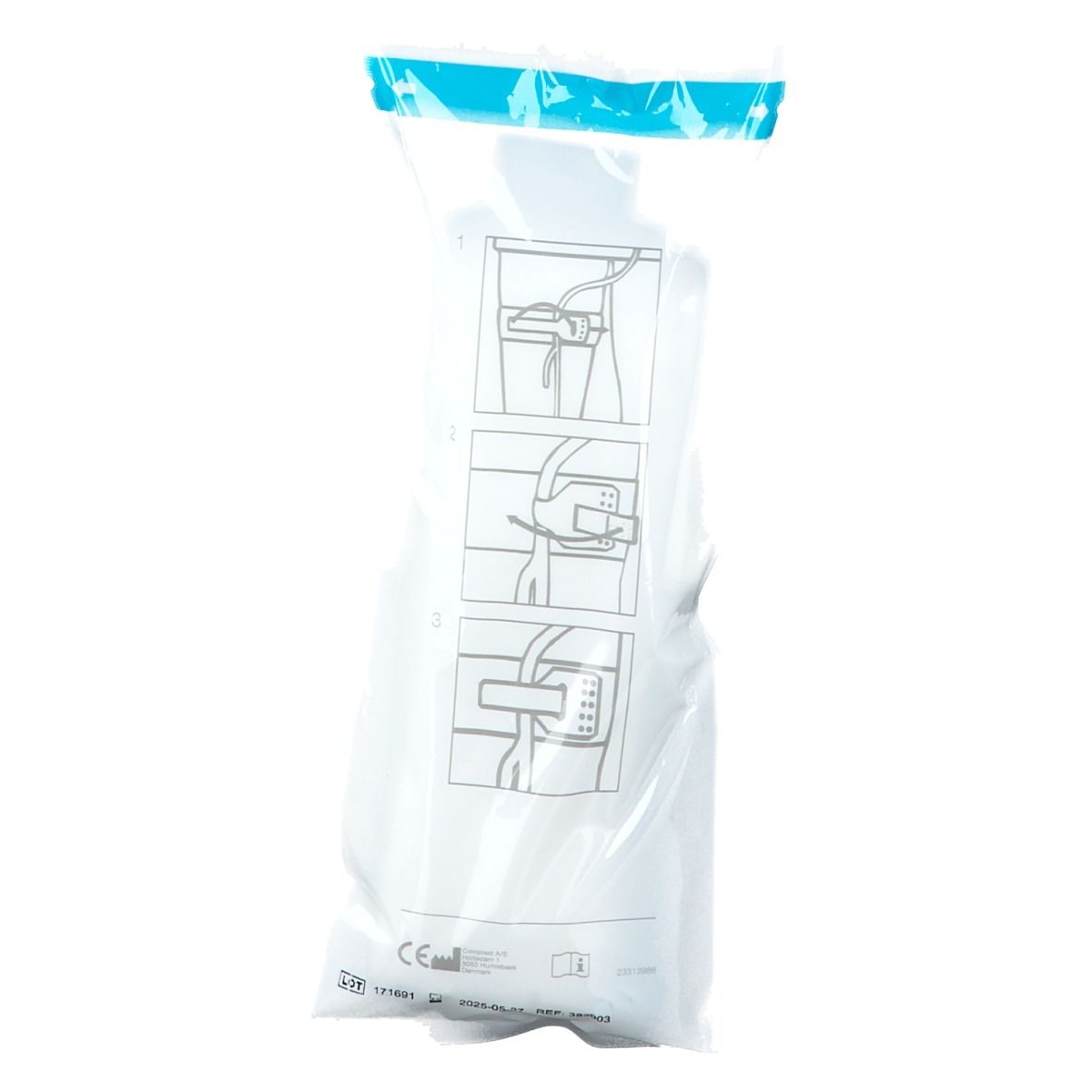 Sachet transparent avec pictogrammes d'utilisation. Marquage CE.