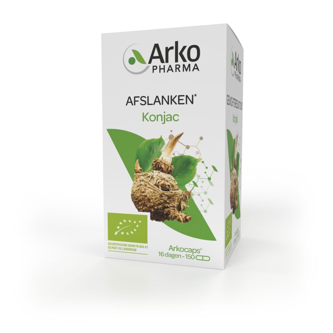 Verpakking met logo en info. Groene en witte tinten.