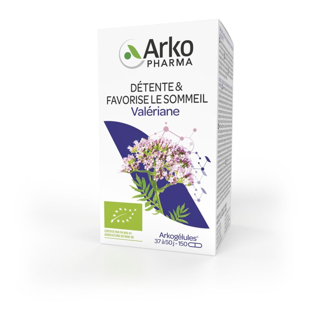 Emballage du produit. Texte en français. Label bio. 150 gélules. Blanc et bleu.