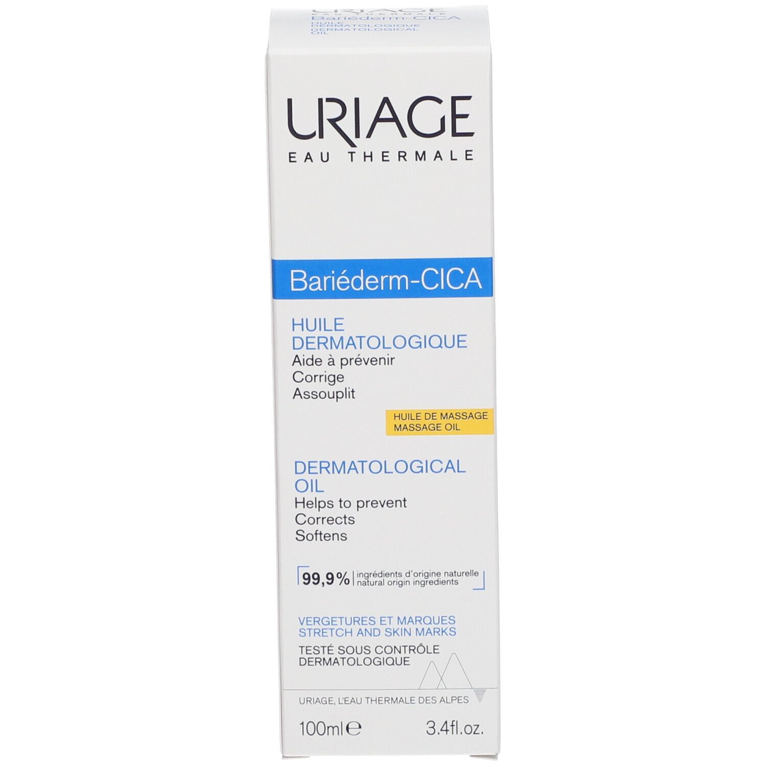 Uriage Bariéderm CICA-HUILE. Emballage. Nom du produit et informations.