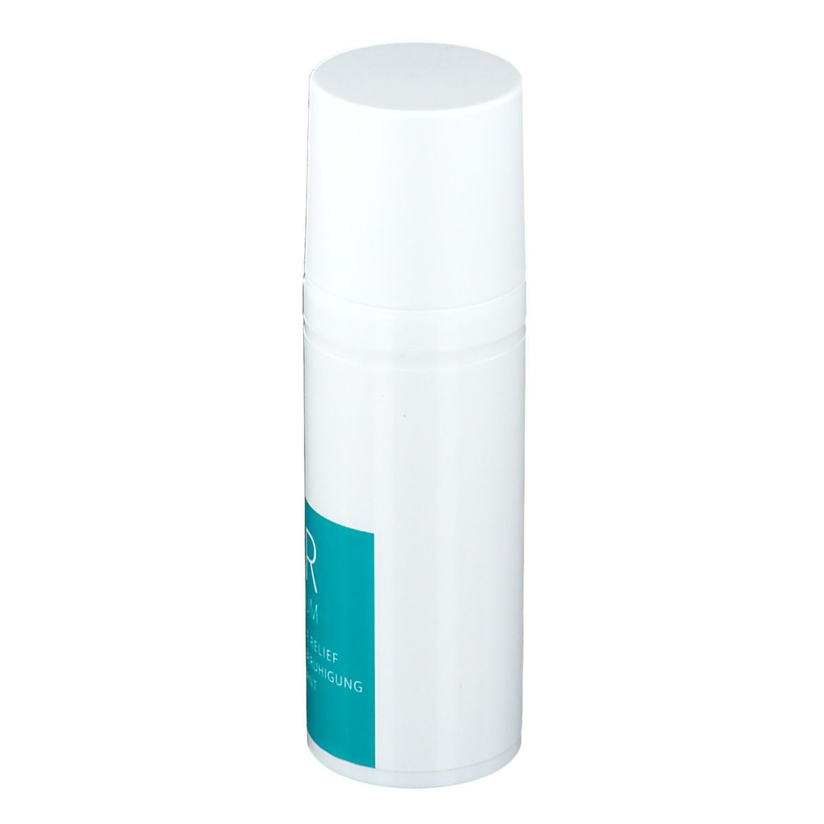 Flacon blanc avec étiquette bleue. Inscription : AR Serum, Active Relief, Apaisant.