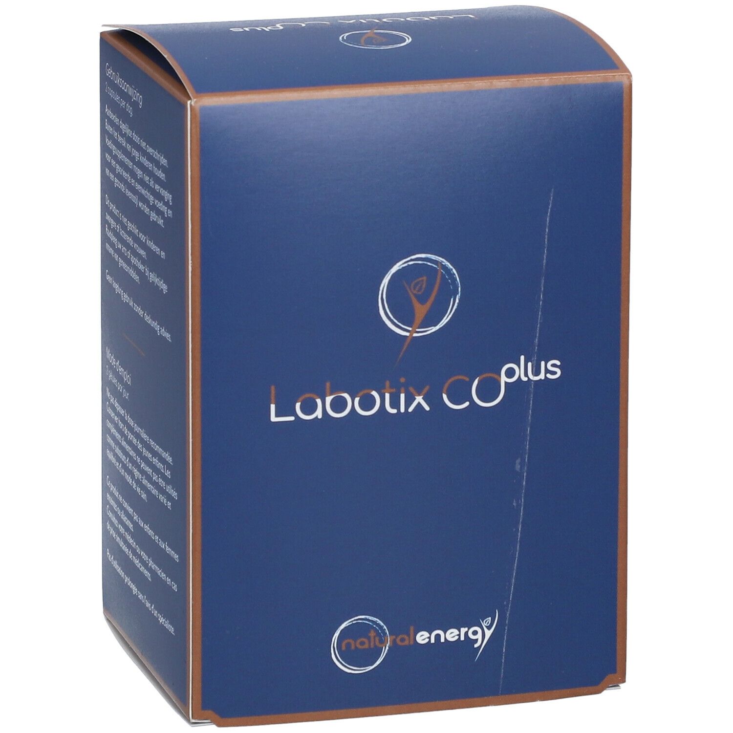 Boîte bleue avec logo "Labotix CO plus" et "natural energy". Texte sur le côté.