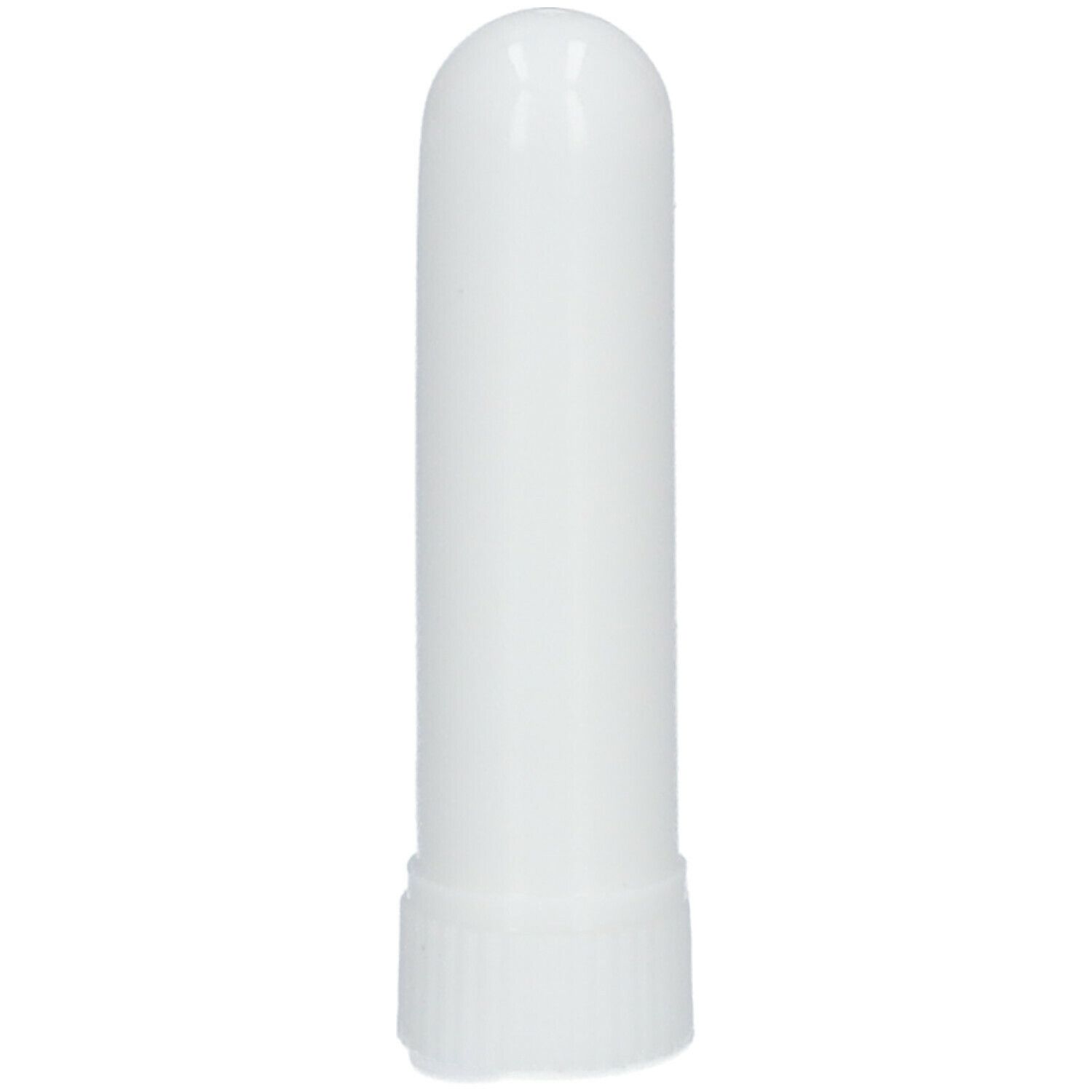 Witte inhalator. Cilindrische vorm met afgeronde dop en geribbelde basis. Geen andere tekst zichtbaar.