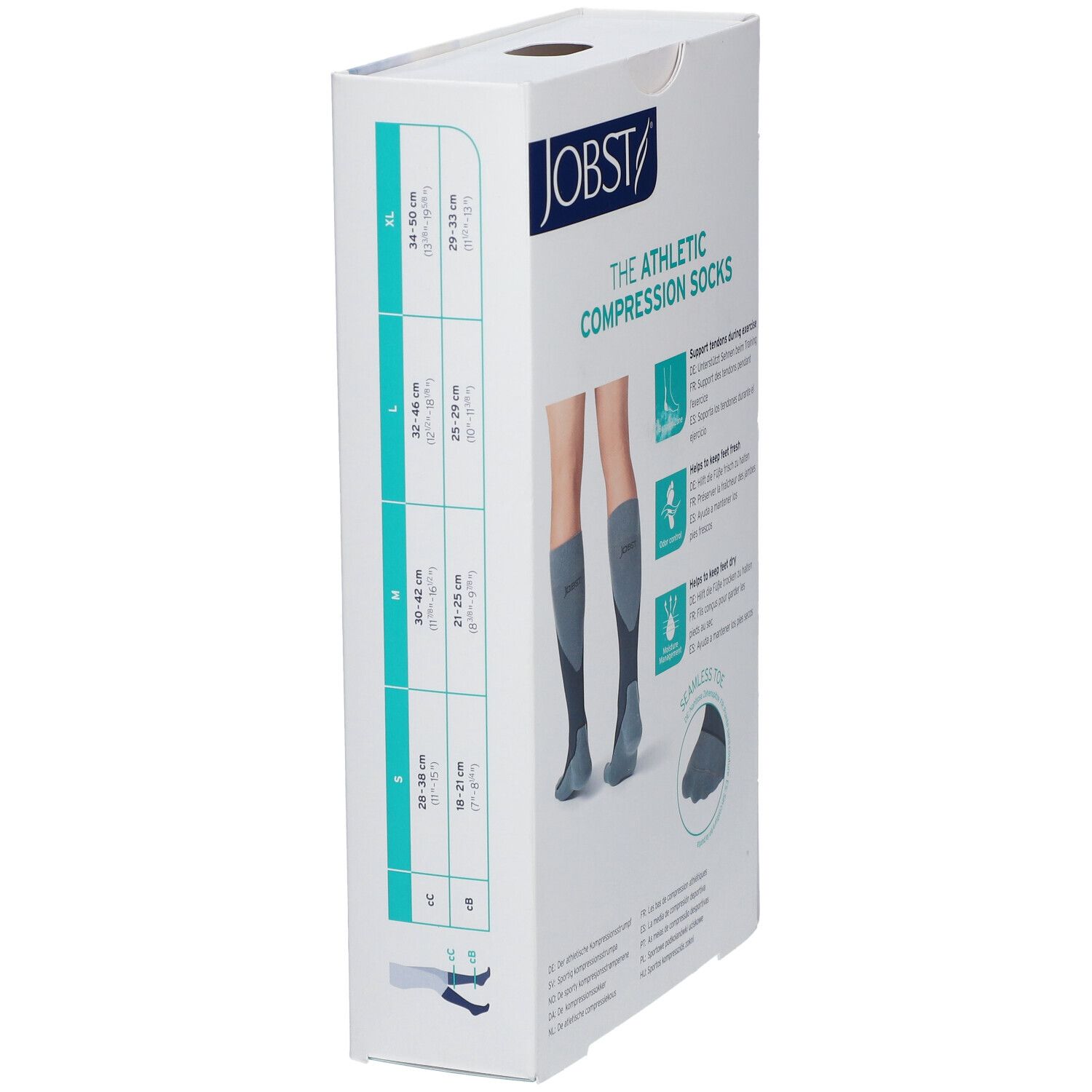 Boîte de bas de compression JOBST. Tableau des tailles. Tailles S à XL. Bas médicaux.