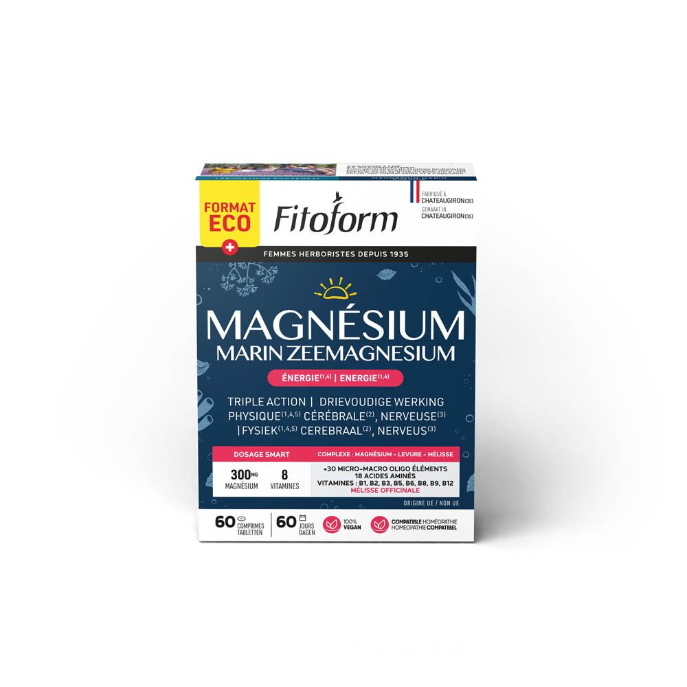 Fitoform-verpakking. "Magnésium Marin" met tekst en logo. 60 tabletten. Eco-formaat.