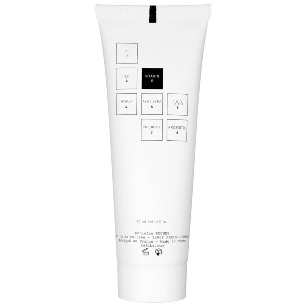 Rückseite einer weißen Tube. Quadratische Symbole mit Inhaltsstoffen. Text: 50 ml, hergestellt in Frankreich.