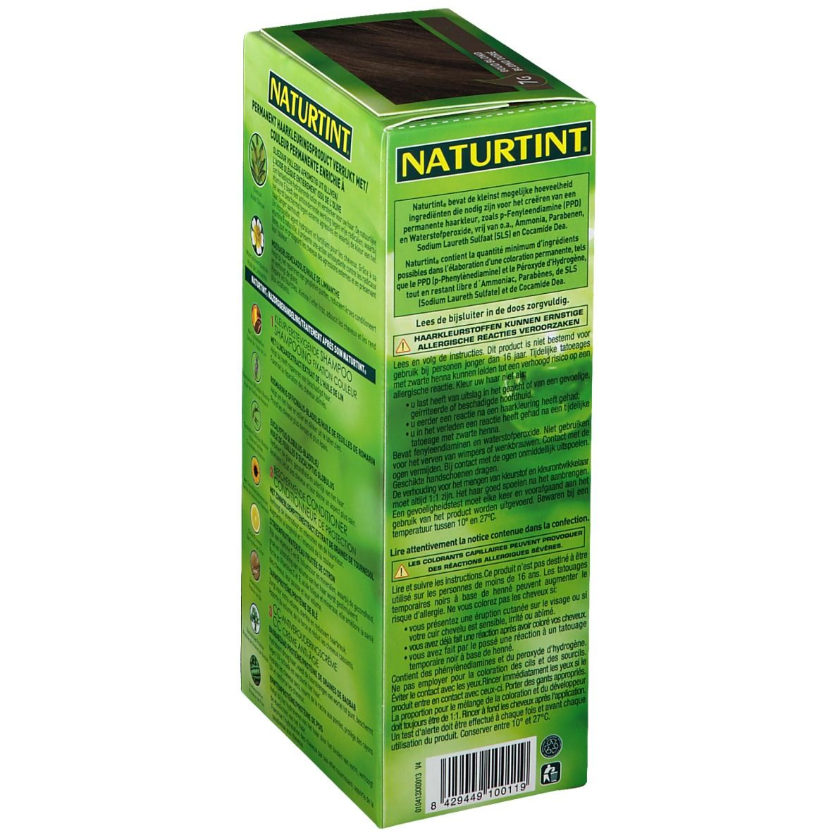 NATURTINT® 7G. Verpakking met vrouw, productafbeelding en tekst. Anti-aging formule.
