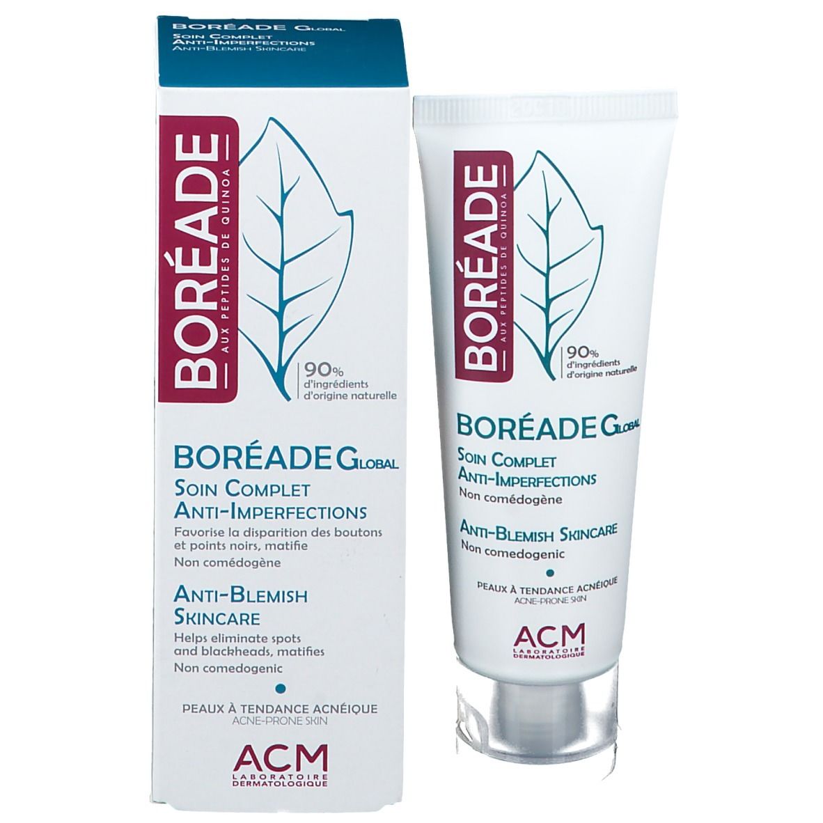 Produktverpackung mit Tube und Schachtel. BORÉADE-Logo, Produktname und Beschreibung. Enthält 90% natürliche Inhaltsstoffe.