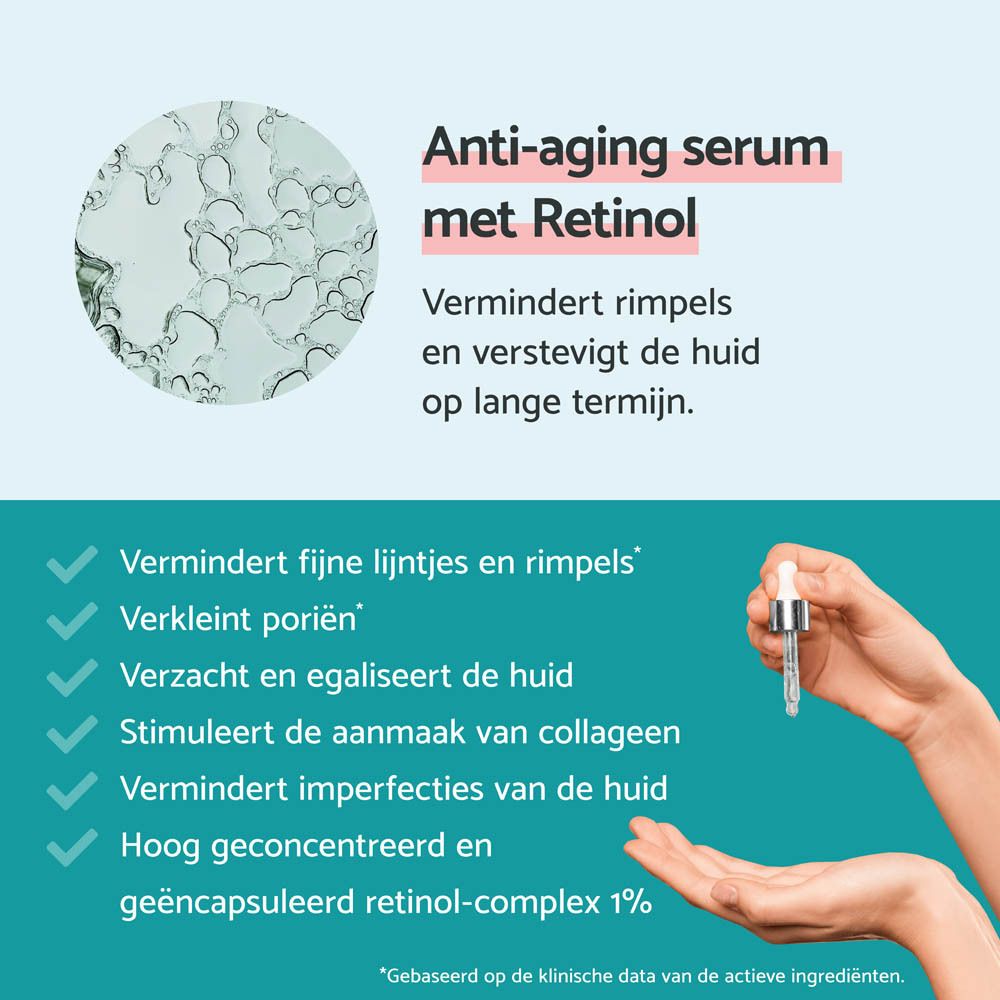 Productinformatie op blauwe achtergrond. Bevat informatie over het product en de voordelen.