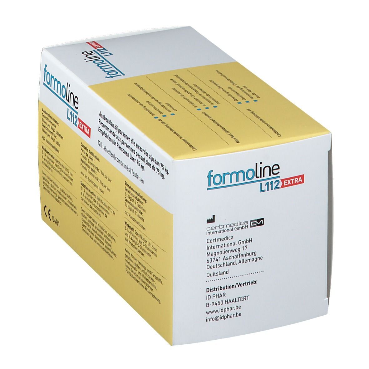 Boîte Formoline L112 Extra. Carton blanc avec informations produit et adresse du fabricant.