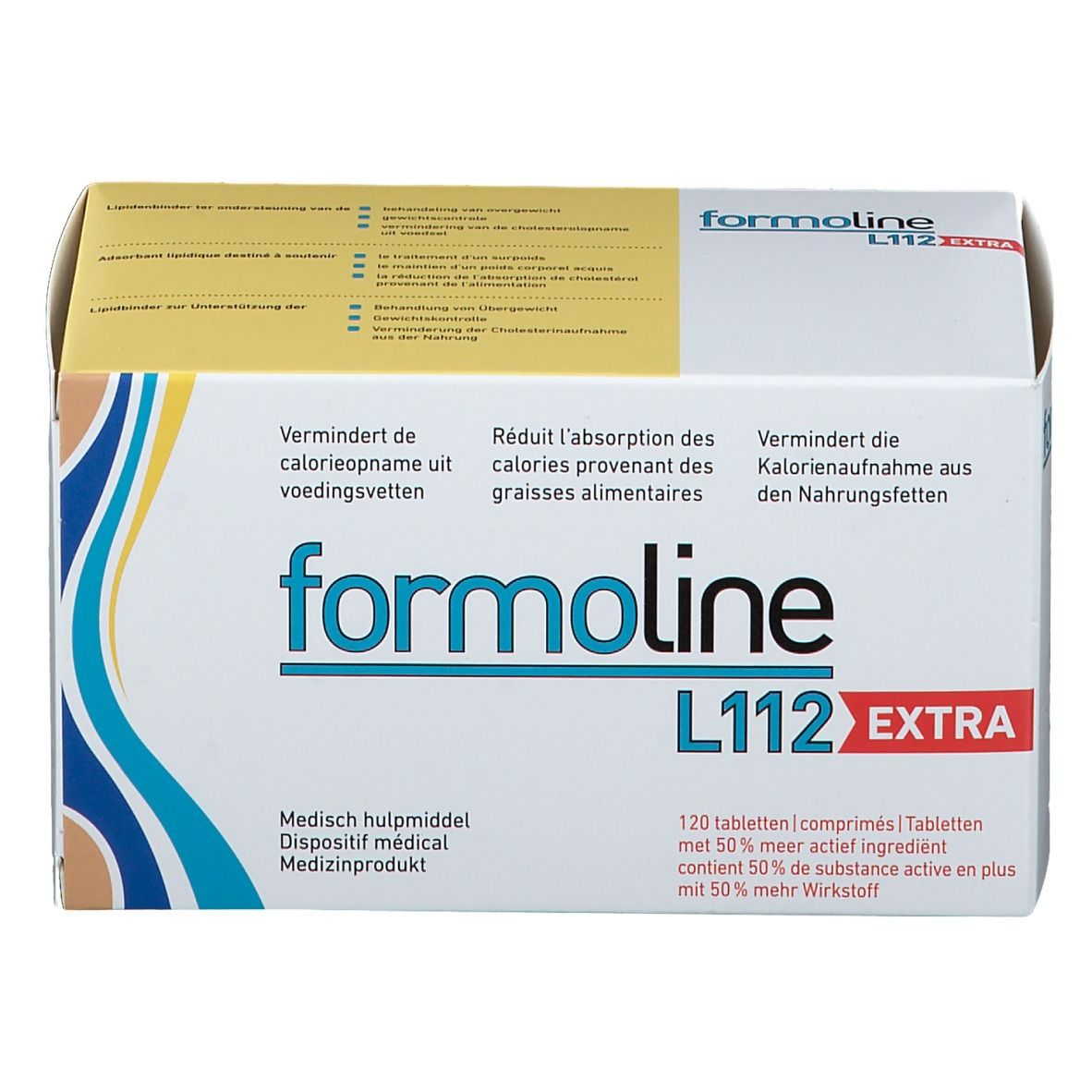 Boîte Formoline L112 Extra. Carton blanc avec nom et informations du produit. Dispositif médical.