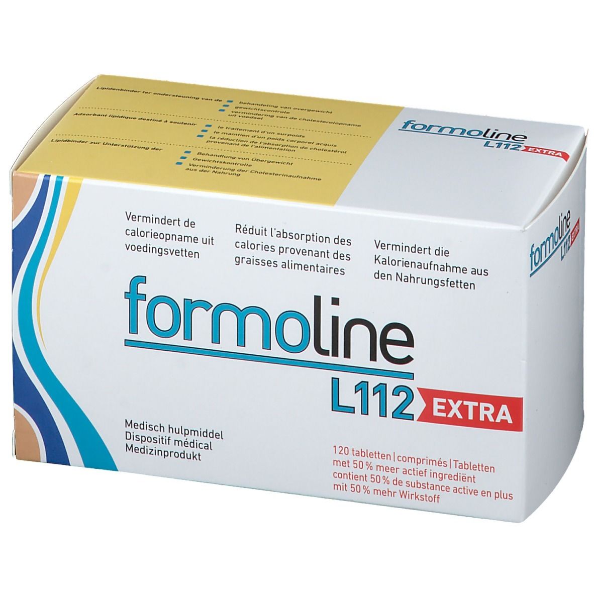 Boîte Formoline L112 Extra. Carton blanc avec nom et informations du produit. Dispositif médical.