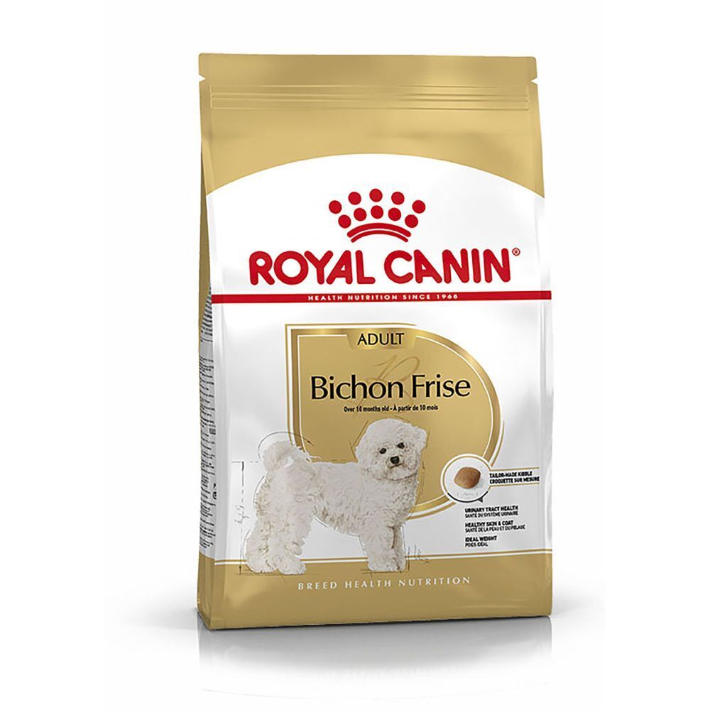 Royal Canin Adult Bichon Frise Hundefutter-Packung mit einem Bild des Hundes.