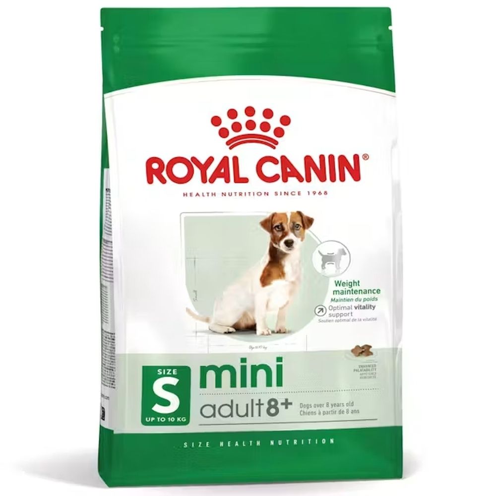 Royal Canin Mini Adult 8+ Hundefutter, Größe S, bis 10 kg. Für Hunde über 8 Jahre.