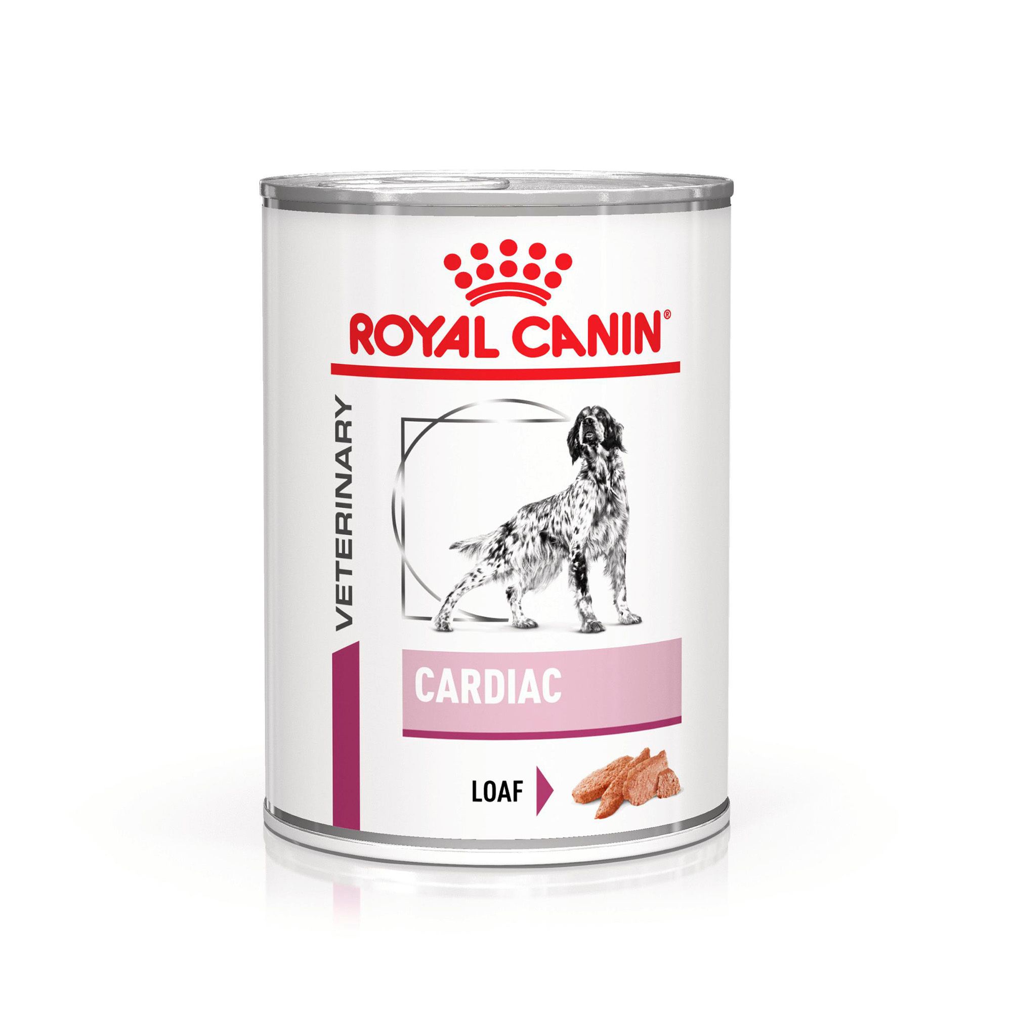 Eine Dose ROYAL CANIN® Veterinary Cardiac Hundefutter. Zeigt einen Hund und die Produktbezeichnung.