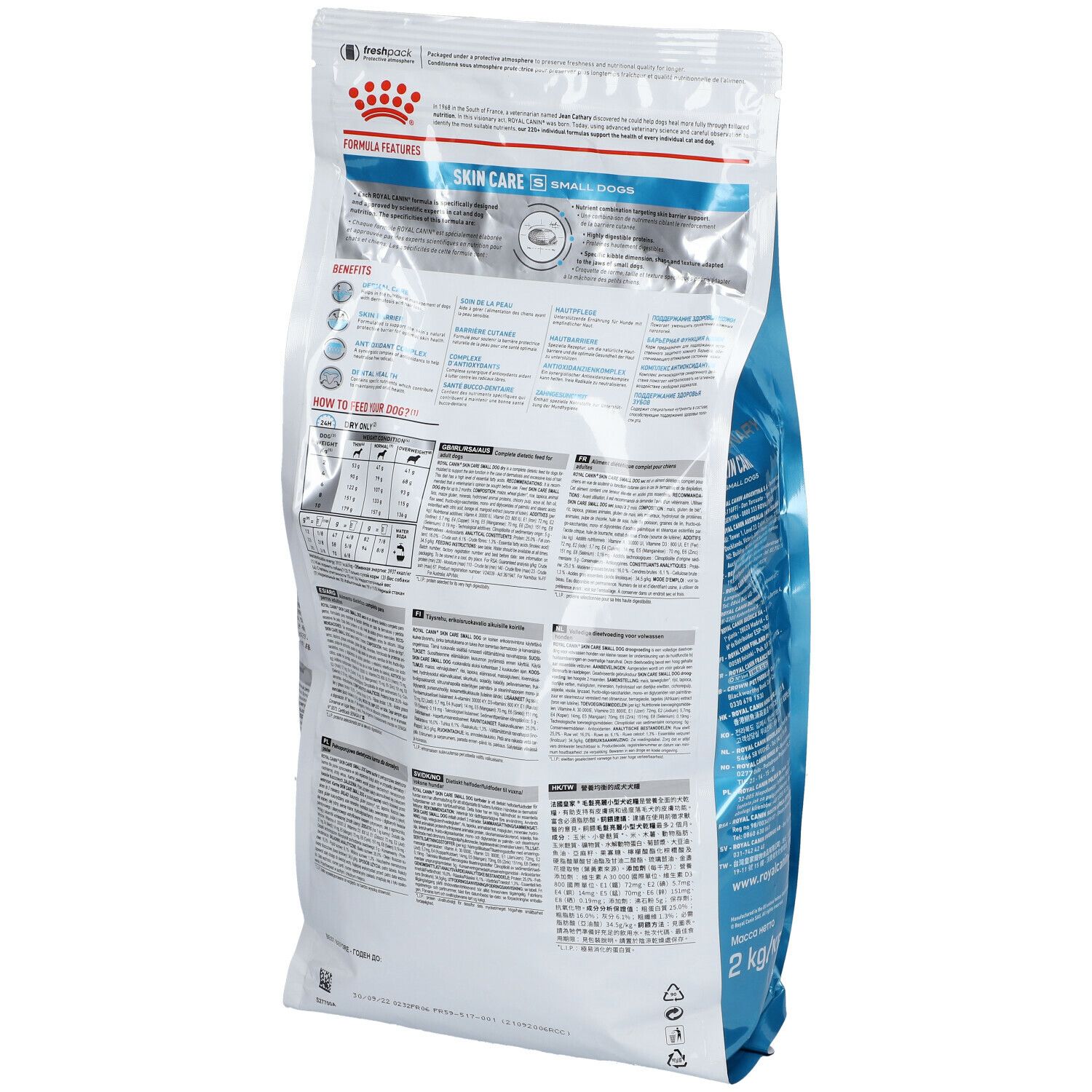 Dos du sac Royal Canin Skin Care. Texte, informations produit, informations nutritionnelles. 2 kg.