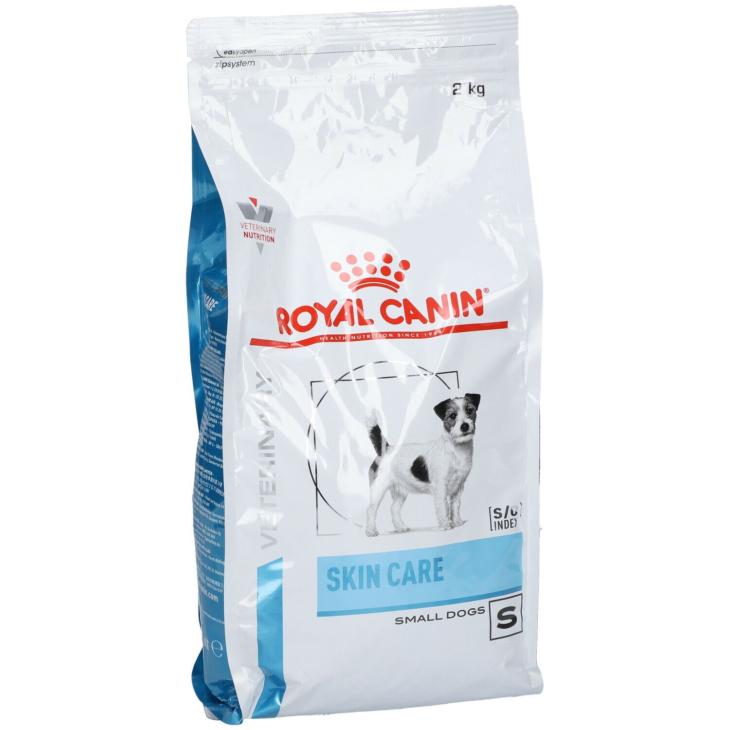Sac Royal Canin Skin Care pour petits chiens. Logo, nom du produit, chien. 2 kg.