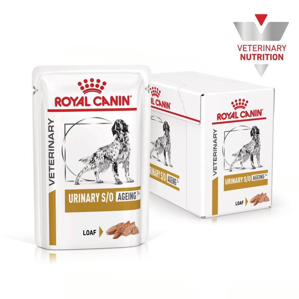 Royal Canin Urinary S/O Ageing Loaf Hundefutter in Beutel und Karton. Veterinärnahrung.