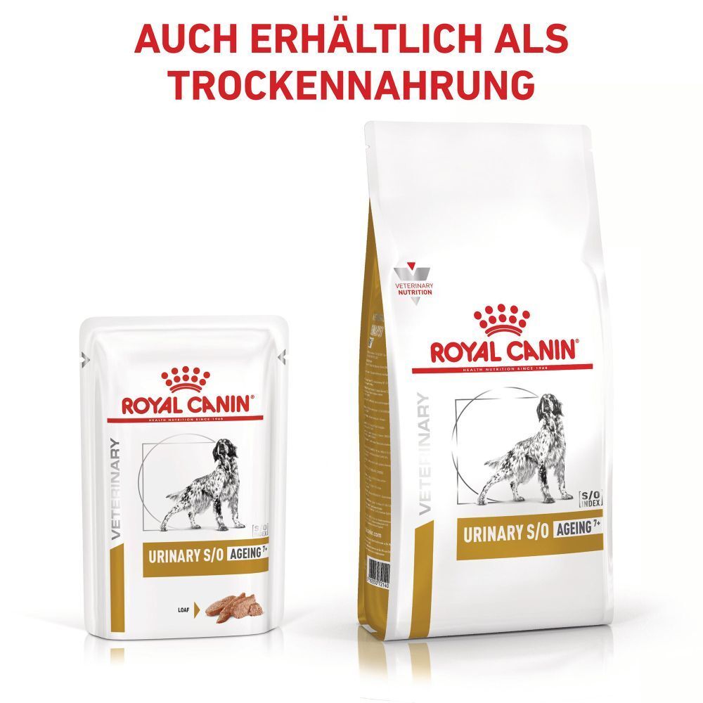 Royal Canin Urinary S/O Ageing Nassfutter im Beutel und Trockenfutter in der Tüte. Veterinärnahrung.