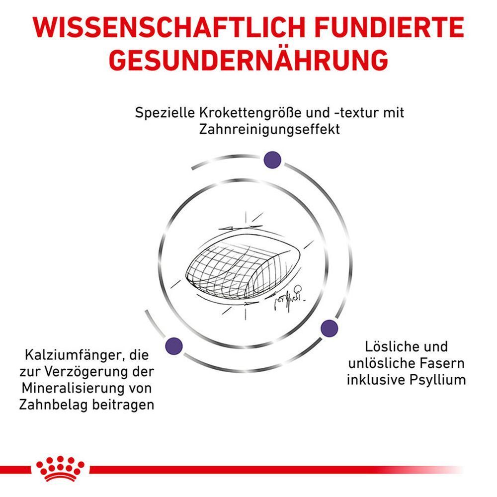 Grafik zur Zahnpflege bei Katzenfutter. Spezielle Krokettenform und -textur mit zahnreinigendem Effekt.
