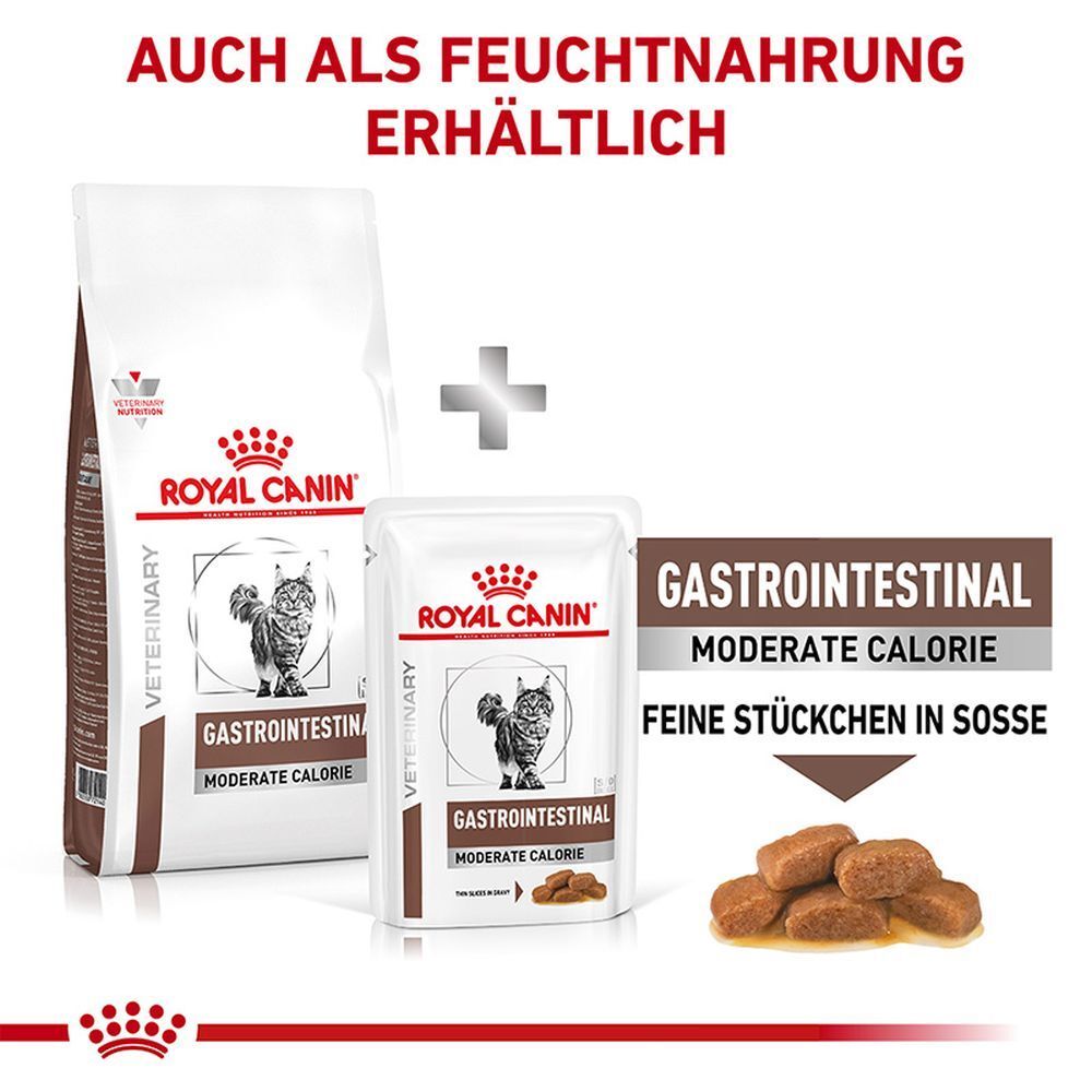 Royal Canin Gastrointestinal Moderate Calorie Trockennahrung und Feuchtnahrung.