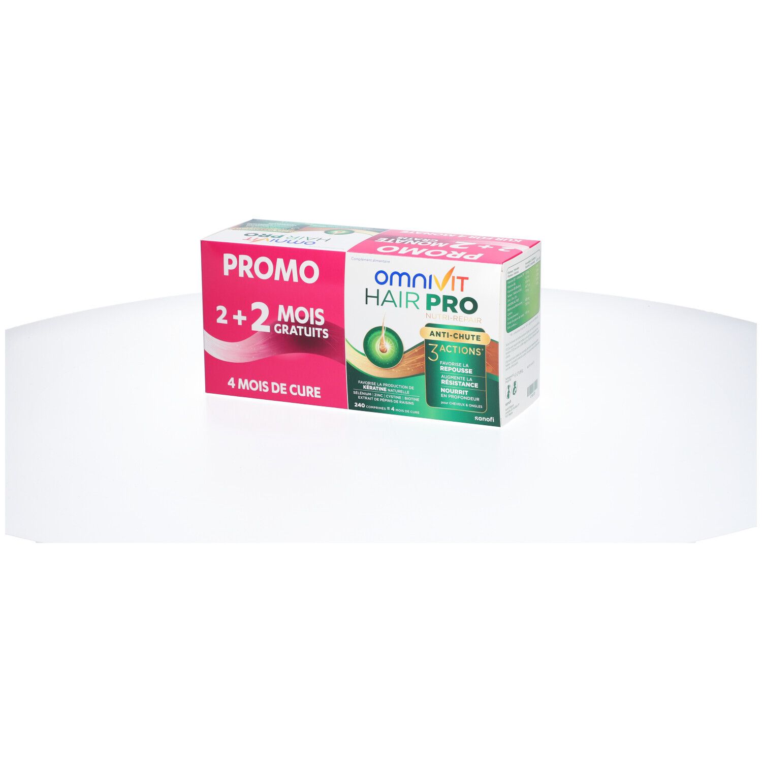 Verpakking Omnivit Hair Pro. Promo 2+2 maanden gratis. Kuur voor 4 maanden.